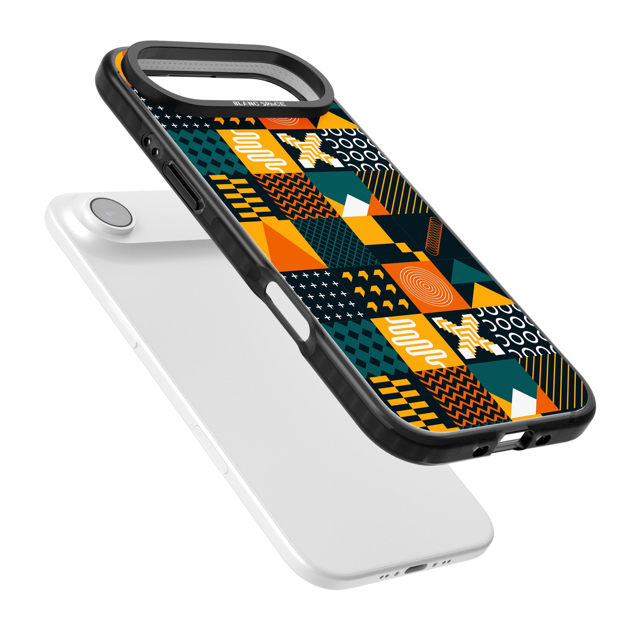 Funky Geometric Patterns: Orange & Dark Green iPhone 17 Air Impact Pro Black Phone Case Colours