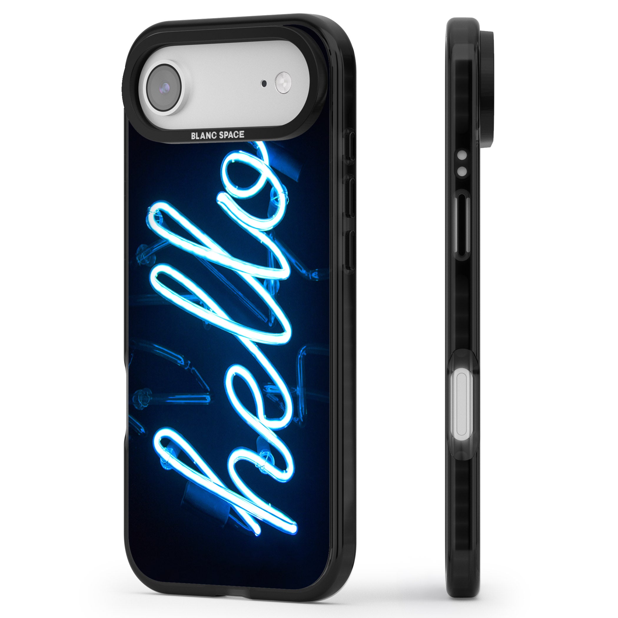 Hello Neon Sign iPhone 17 Air Impact Pro Black Phone Case Side Profile