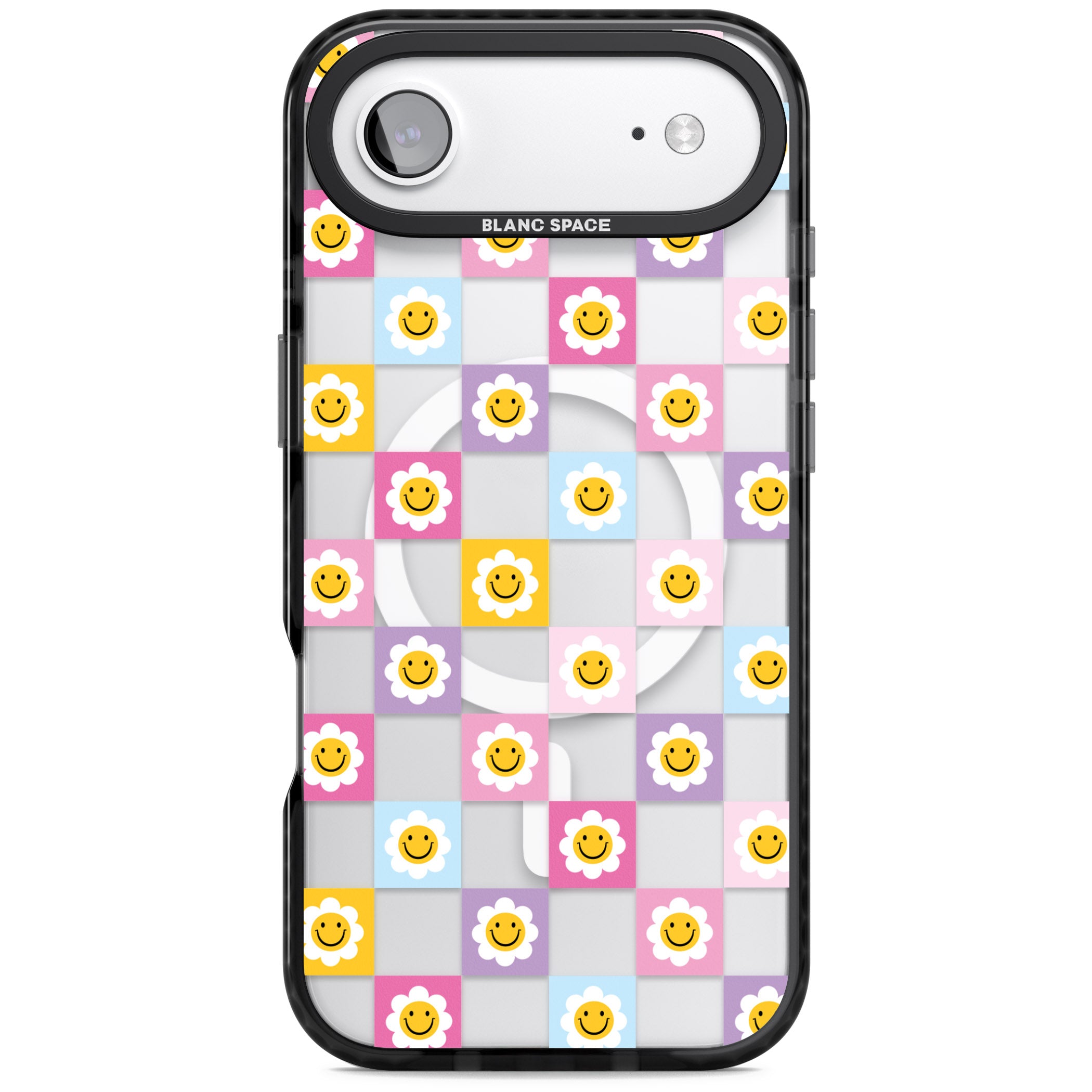 Daisy Squares Pattern iPhone 17 Air Impact Pro Black Phone Case
