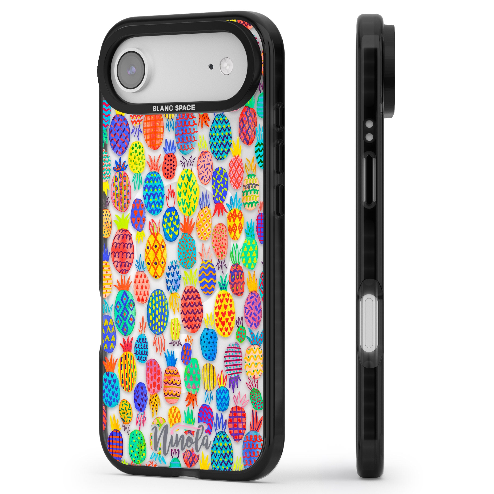 Vibrant Pineapple Pattern iPhone 17 Air Impact Pro Black Phone Case Side Profile