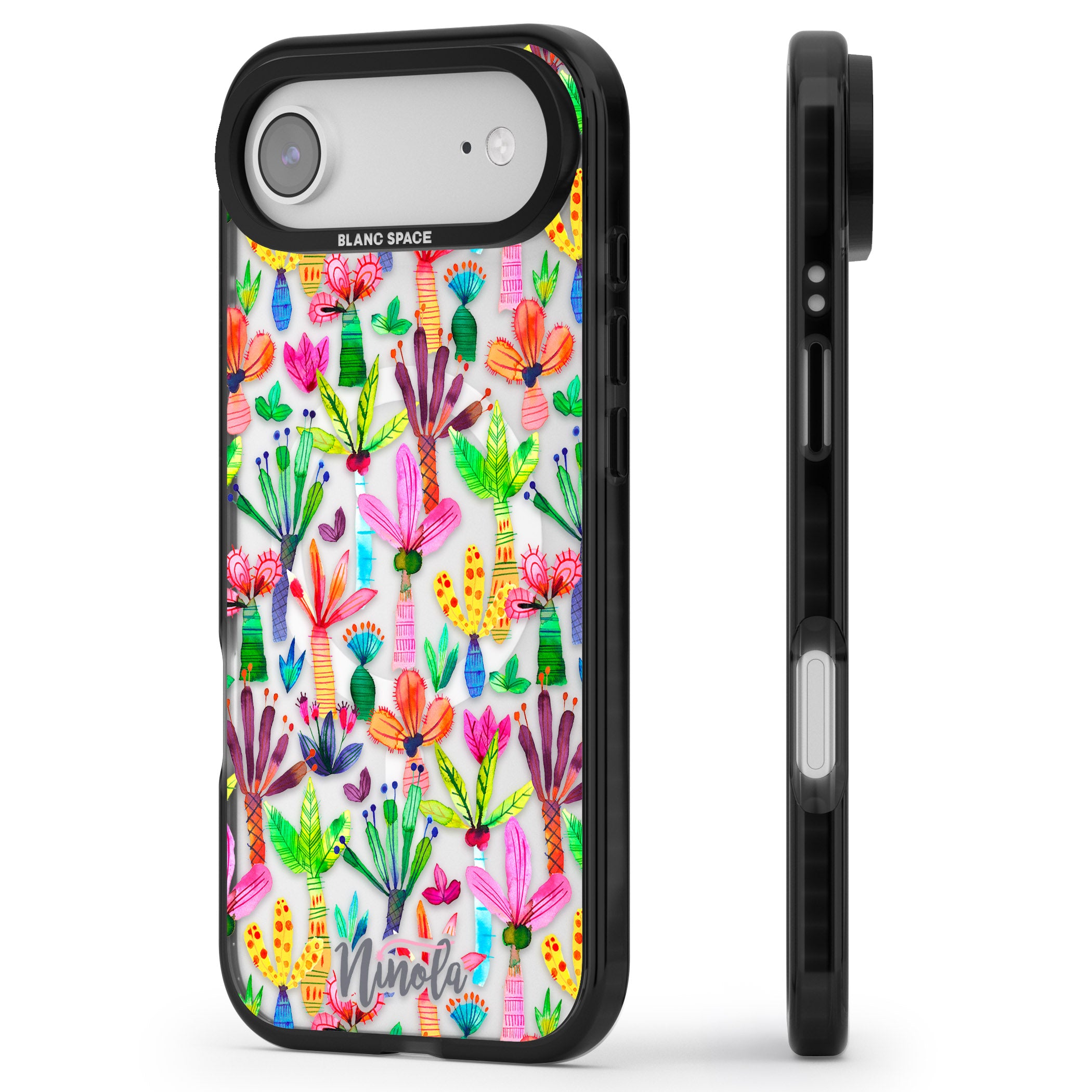 Tropical Botanical iPhone 17 Air Impact Pro Black Phone Case Side Profile