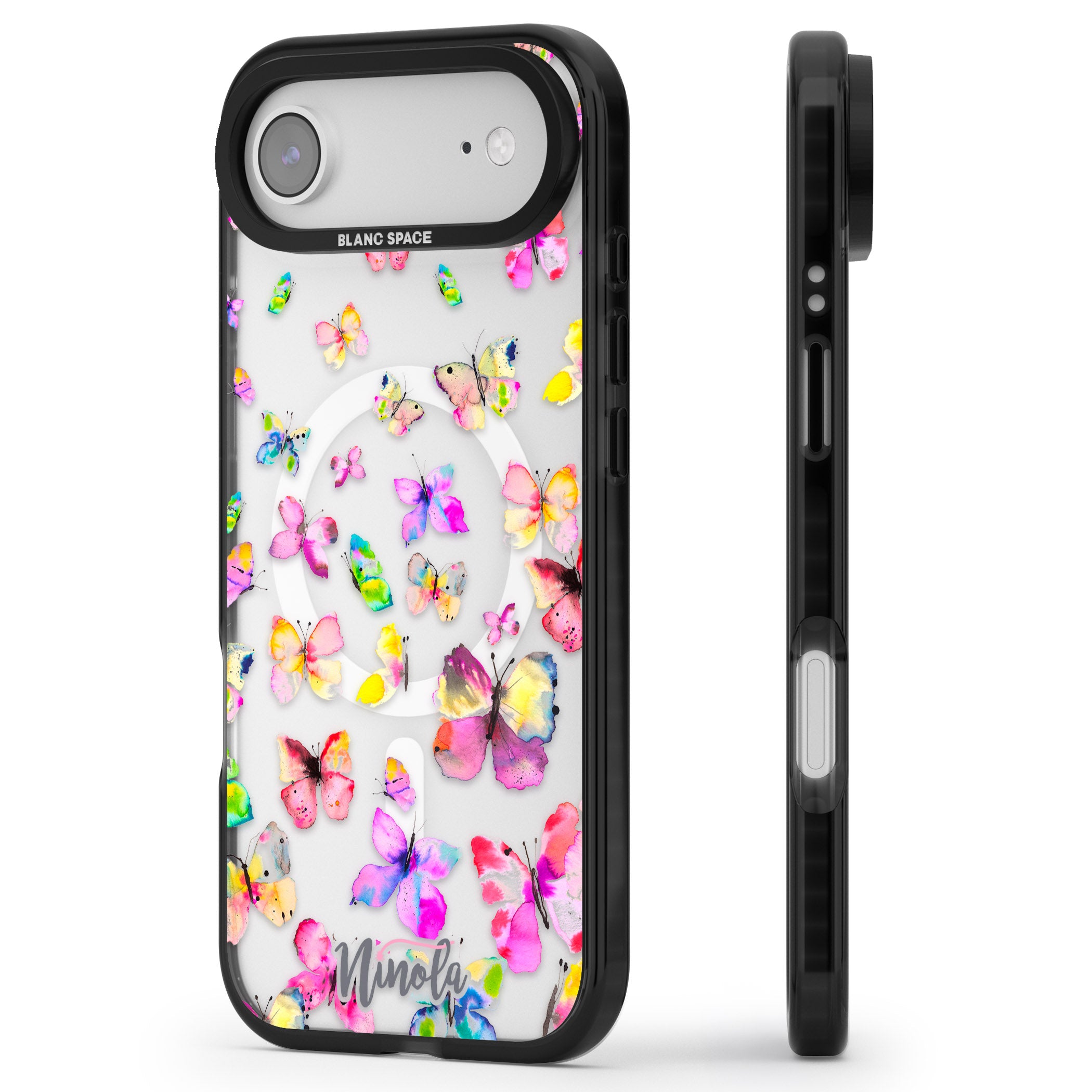 Watercolor Butterflies iPhone 17 Air Impact Pro Black Phone Case Side Profile