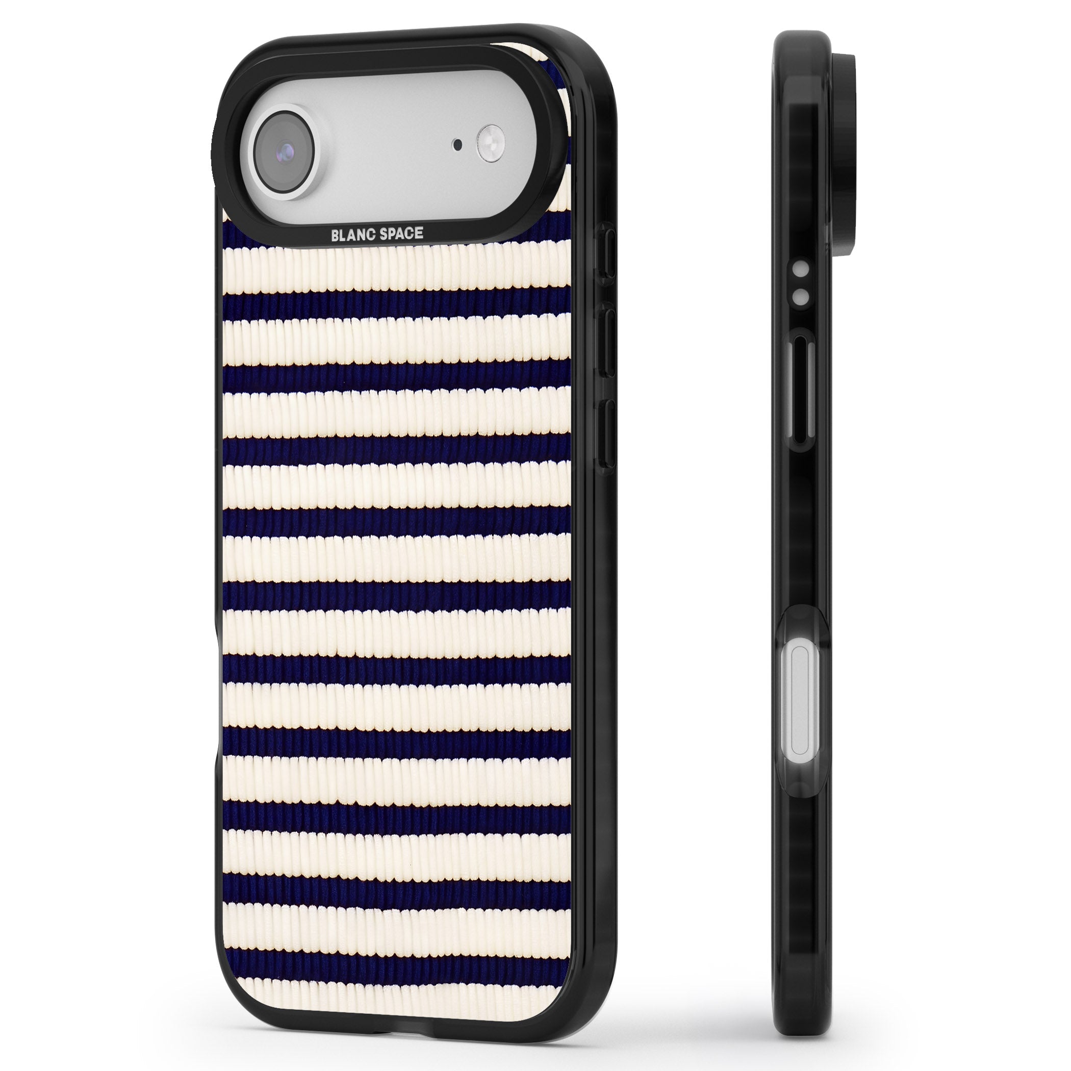 Navy & Cream Stripes iPhone 17 Air Impact Pro Black Phone Case Side Profile
