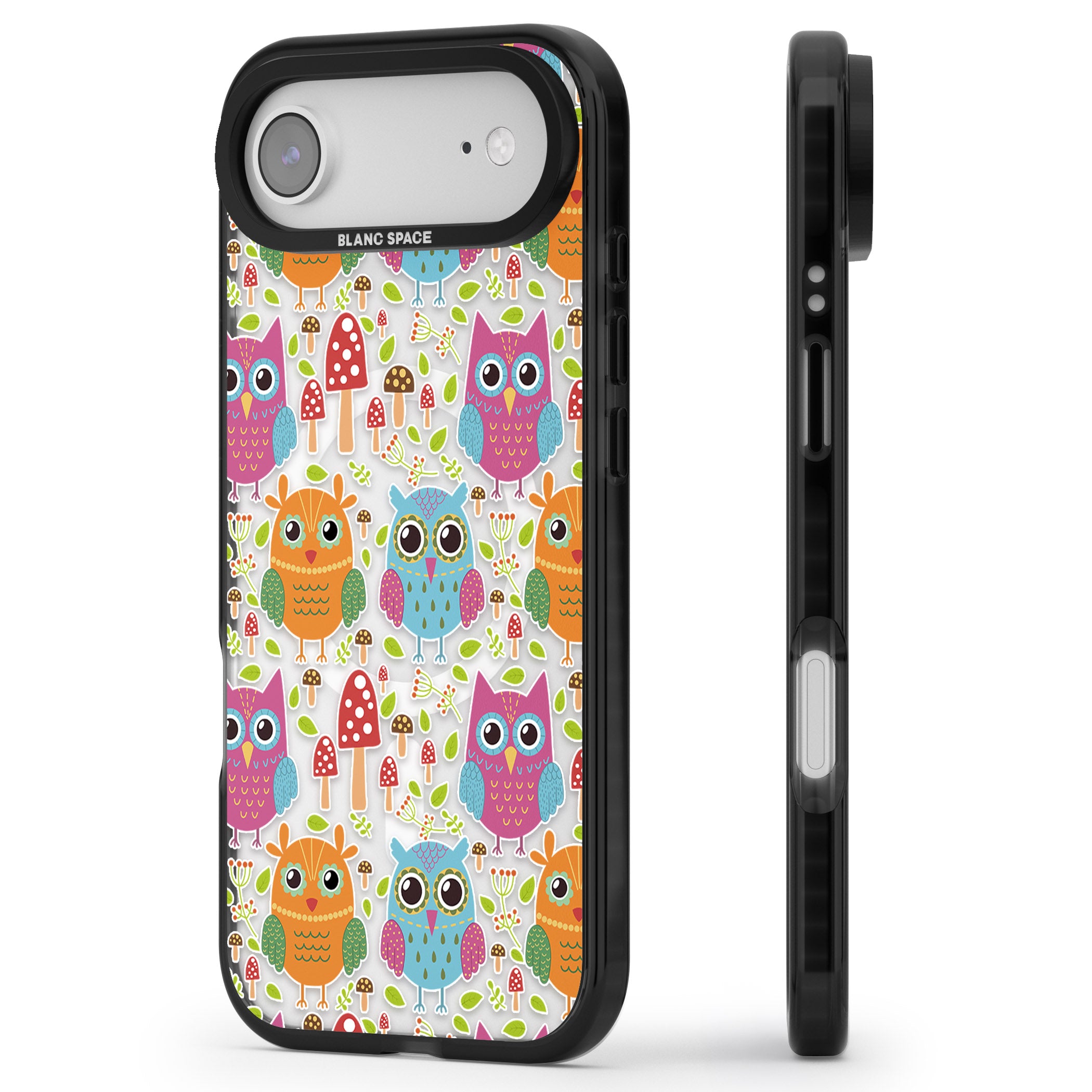 Forrest Owl Clear Pattern iPhone 17 Air Impact Pro Black Phone Case Side Profile