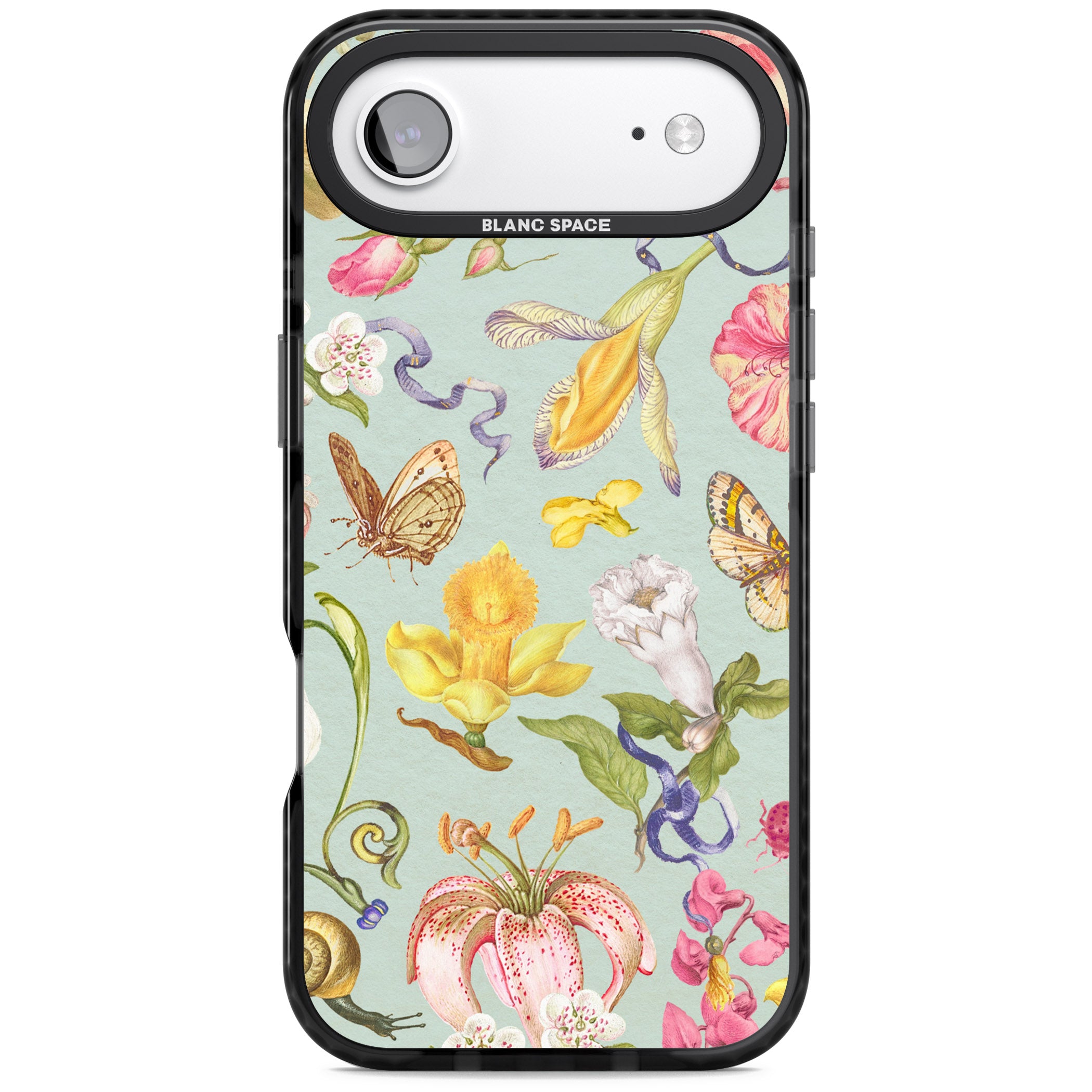 Blue Vintage Painted Flowers iPhone 17 Air Impact Pro Black Phone Case