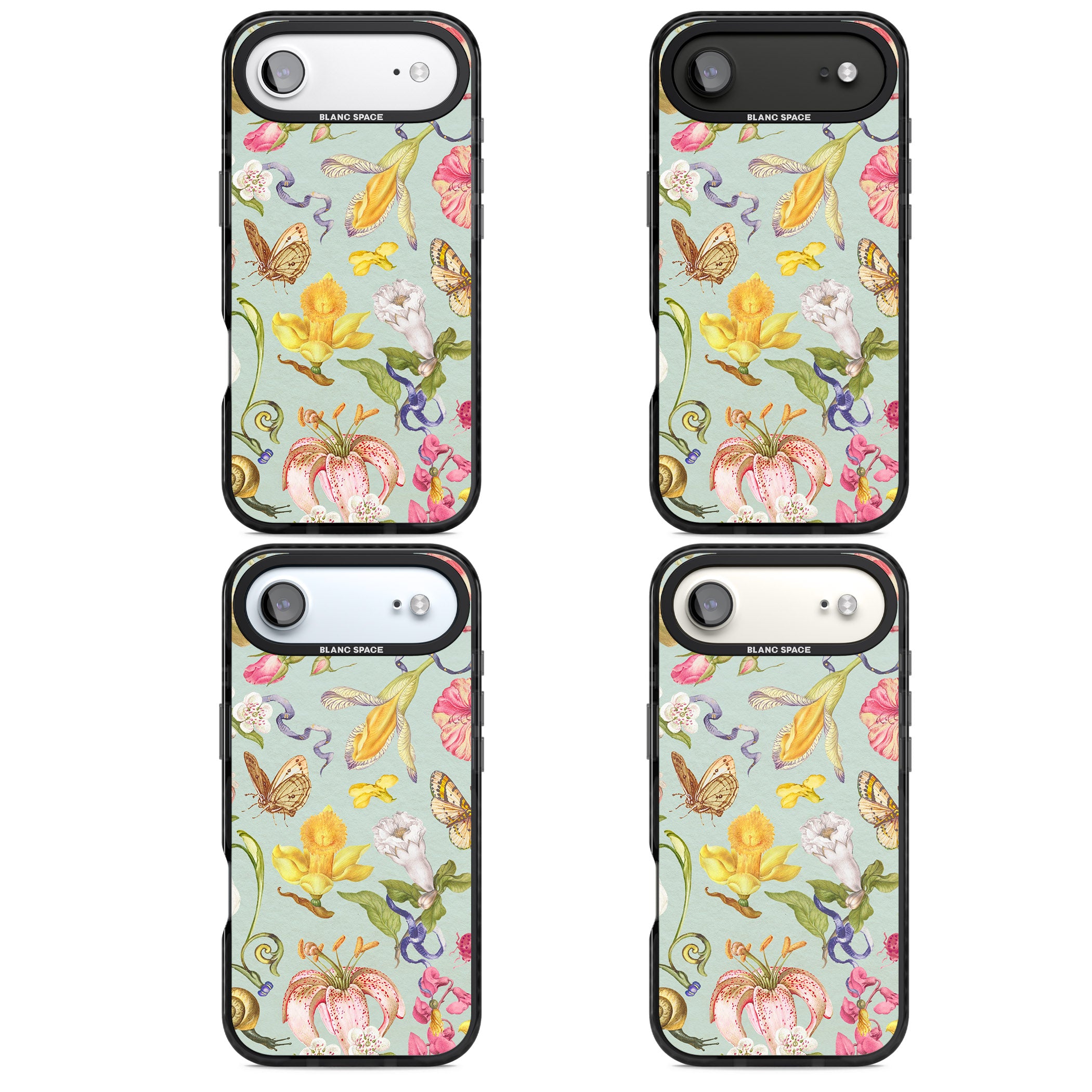 Blue Vintage Painted Flowers iPhone 17 Air Impact Pro Black Phone Case APT Impact Protection