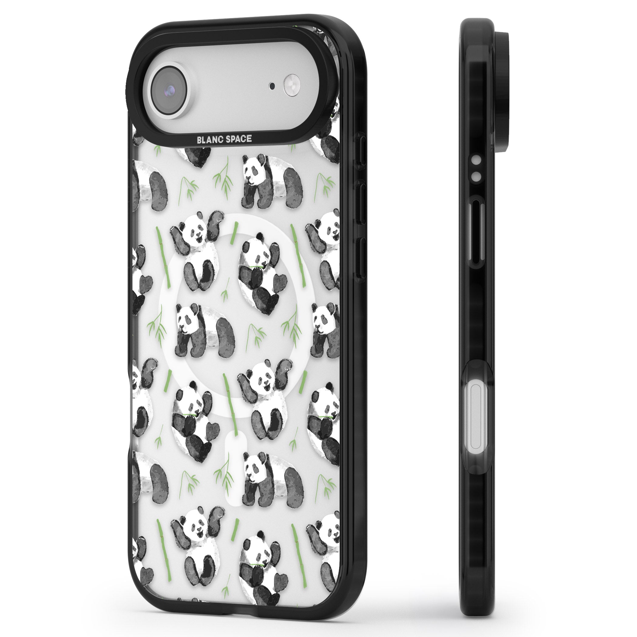Watercolour Panda Pattern iPhone 17 Air Impact Pro Black Phone Case Side Profile