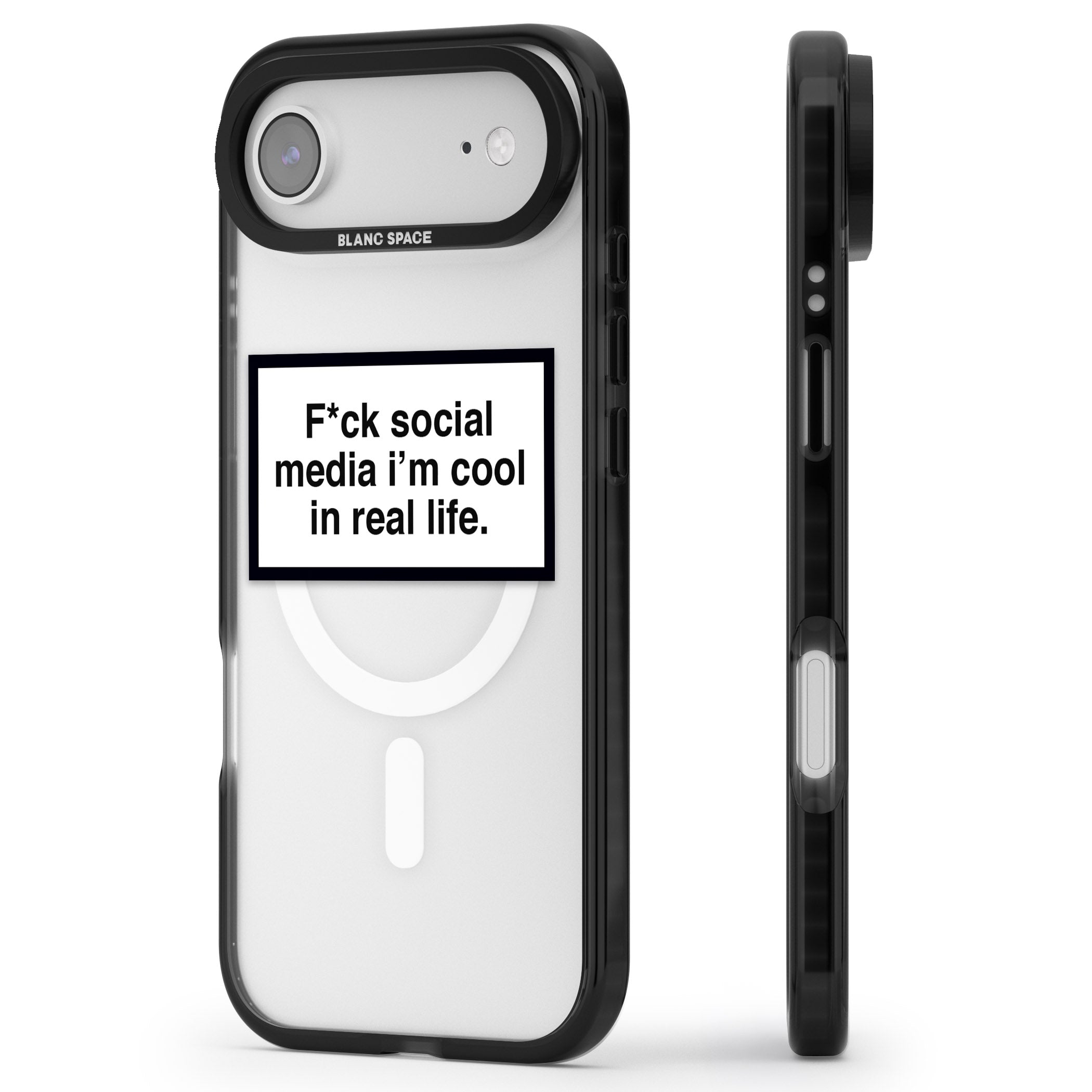 F*Ck Social Media iPhone 17 Air Impact Pro Black Phone Case Side Profile