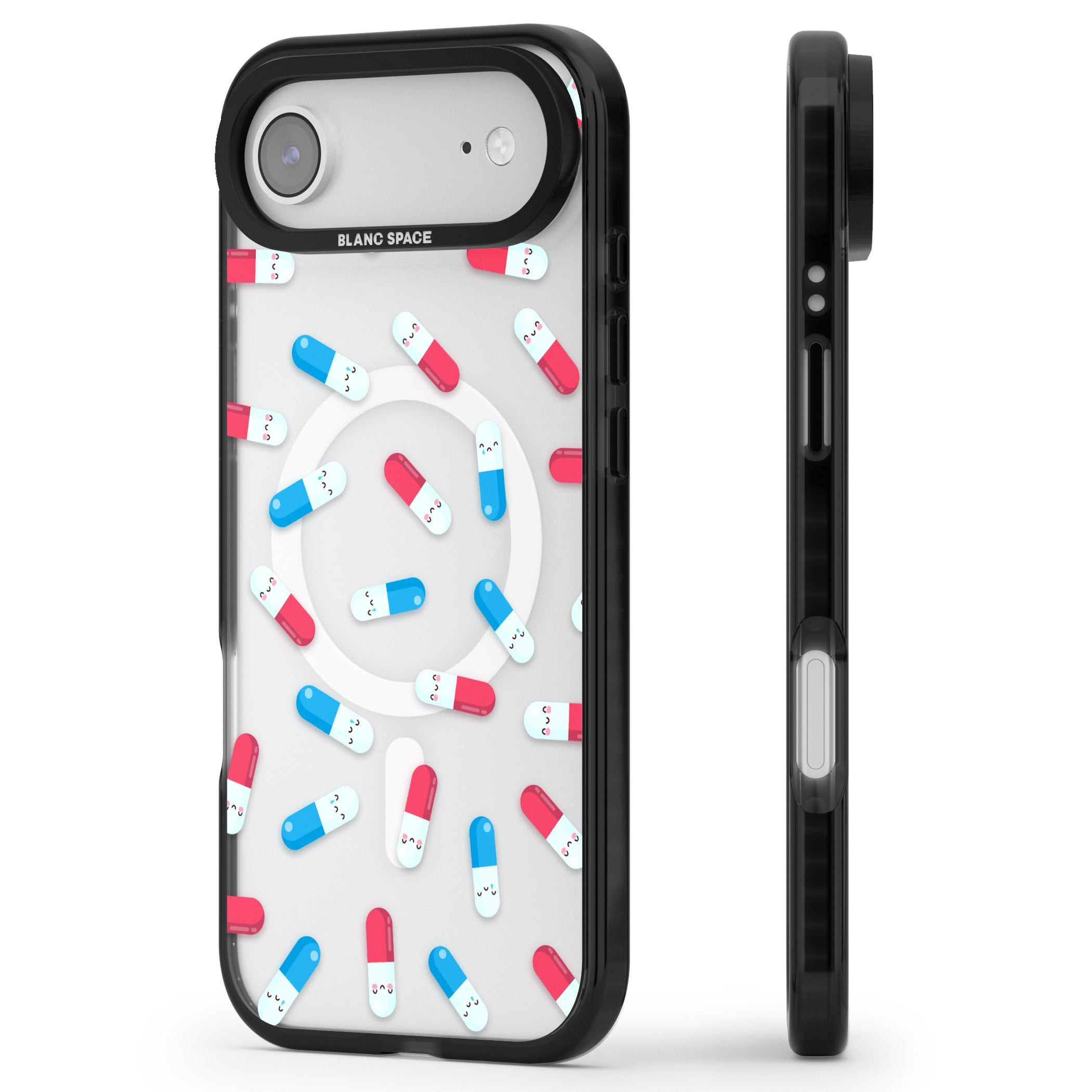 Kawaii Pill Pattern iPhone 17 Air Impact Pro Black Phone Case Side Profile