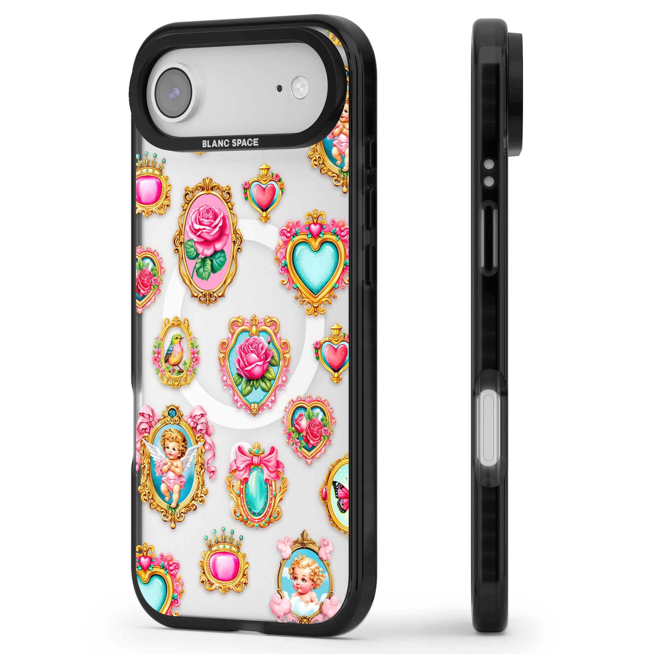 Angelcore Hearts Frames iPhone 17 Air Impact Pro Black Phone Case Side Profile