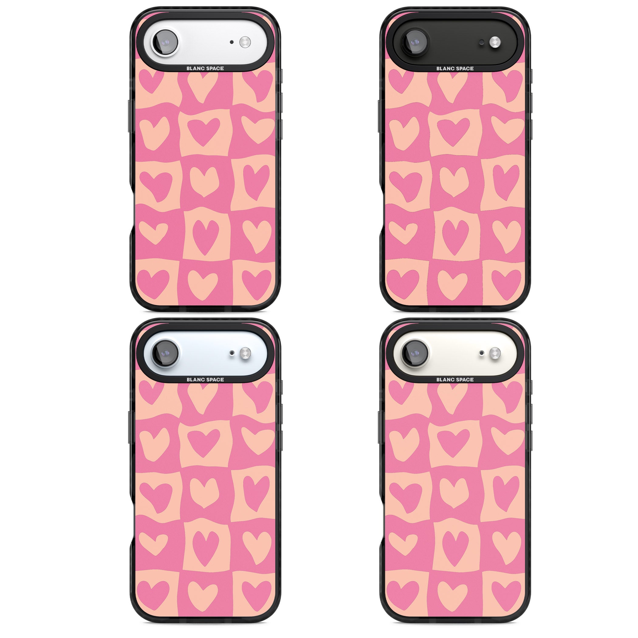Pink Wavy Checked Hearts iPhone 17 Air Impact Pro Black Phone Case APT Impact Protection