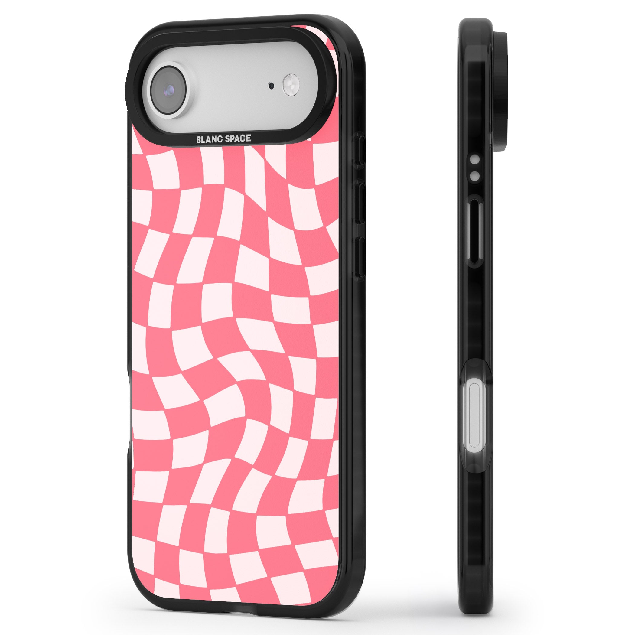 Pink Wavy Checked Pattern iPhone 17 Air Impact Pro Black Phone Case Side Profile