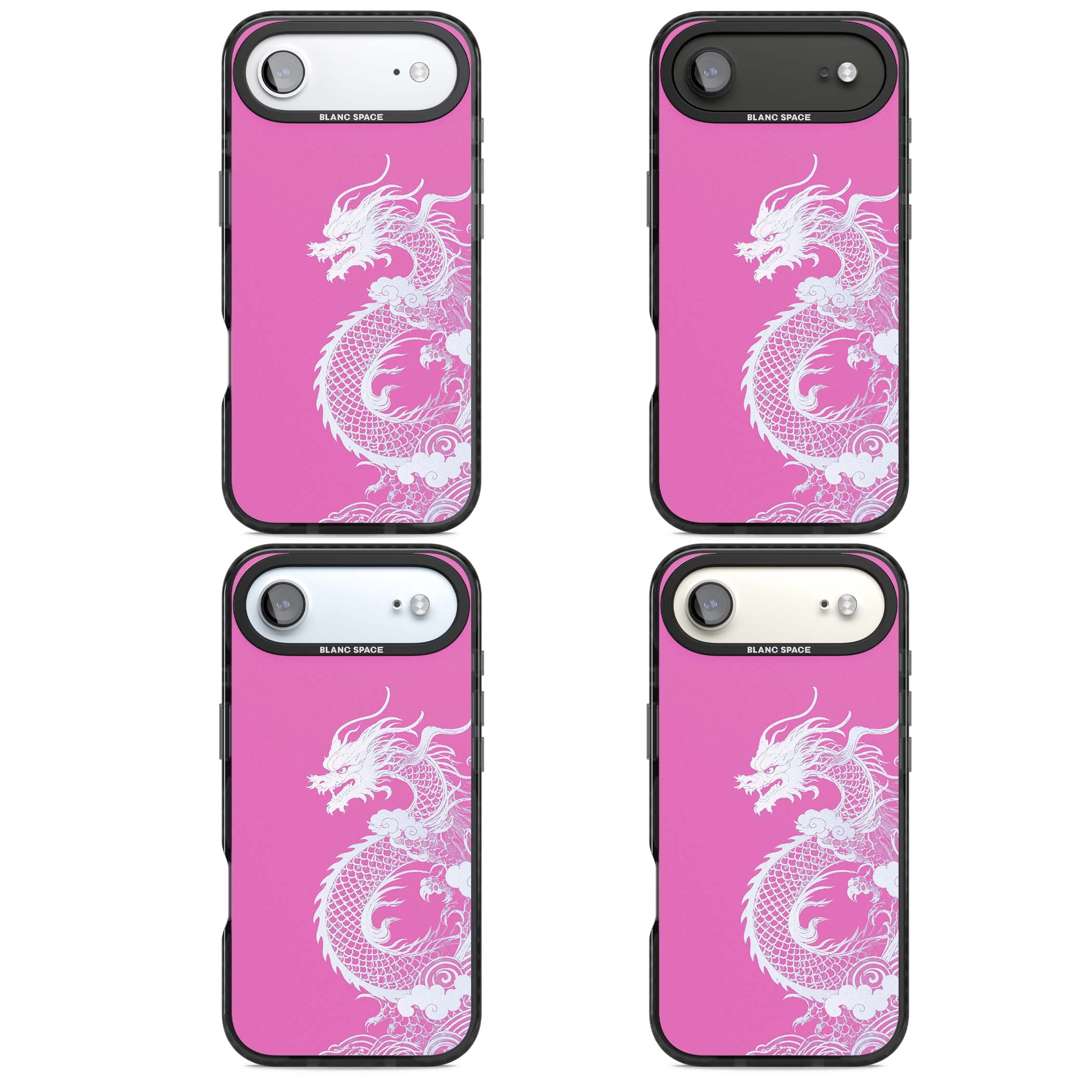 Pink Empress chinese dragon iPhone case featuring a white dragon, swirling clouds and pink dragon wallpaper backdrop | Black Impact Magsafe case for iPhone Air