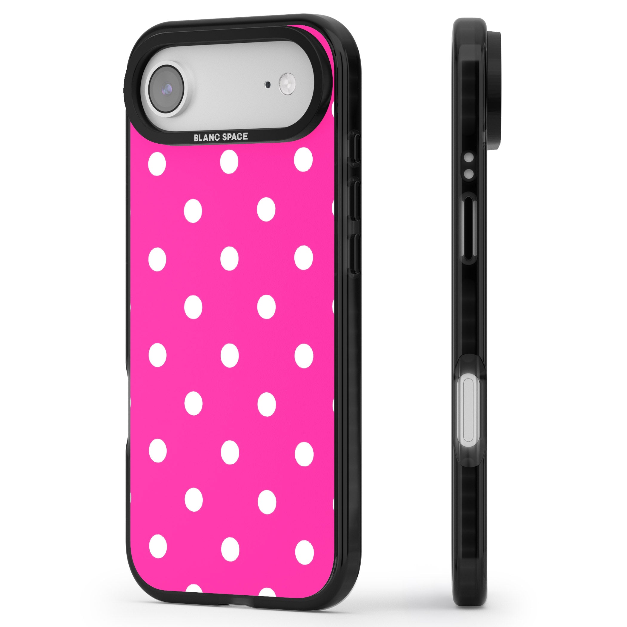 Pink Polka Dot iPhone 17 Air Impact Pro Black Phone Case Side Profile