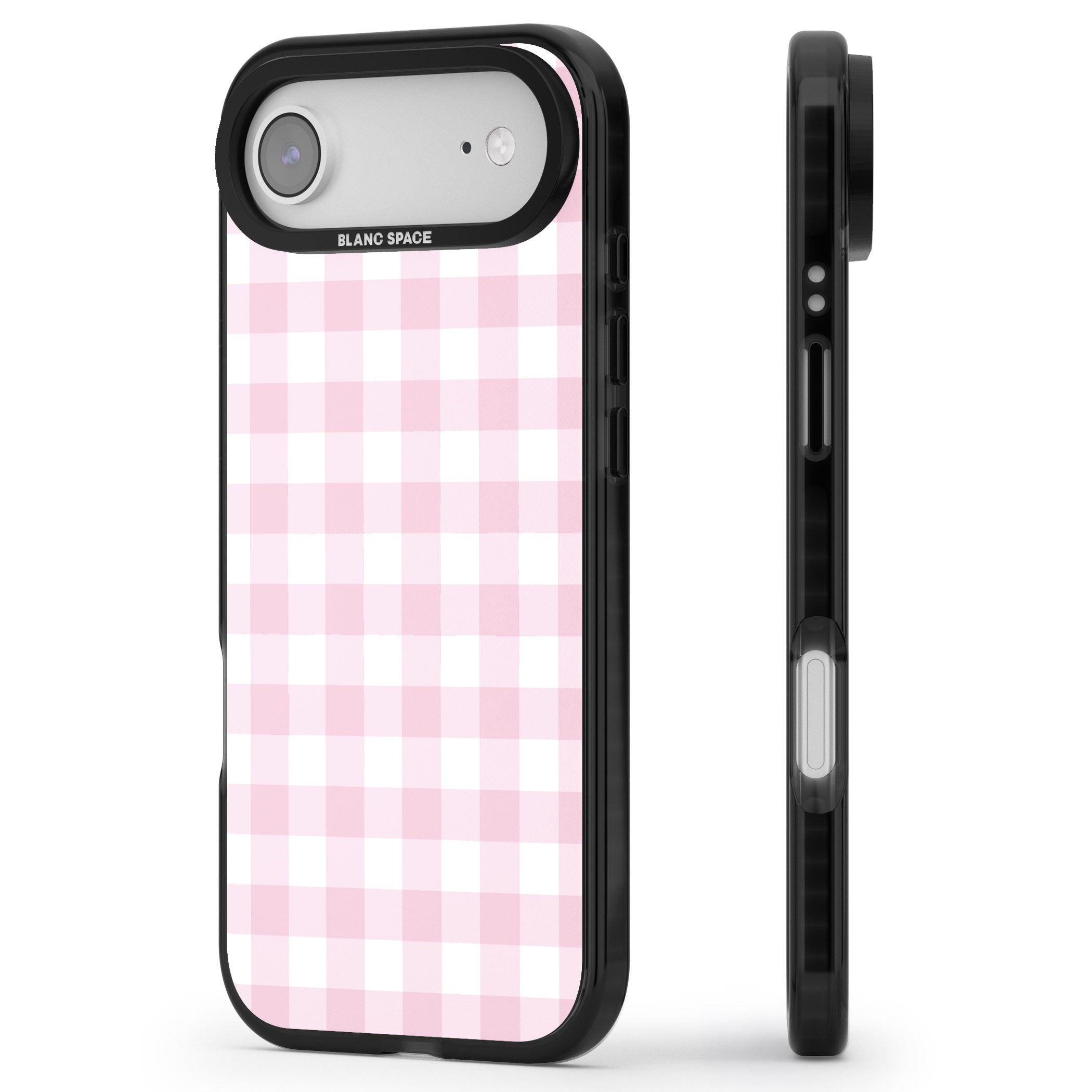 Pink Gingham Pattern iPhone 17 Air Impact Pro Black Phone Case Side Profile