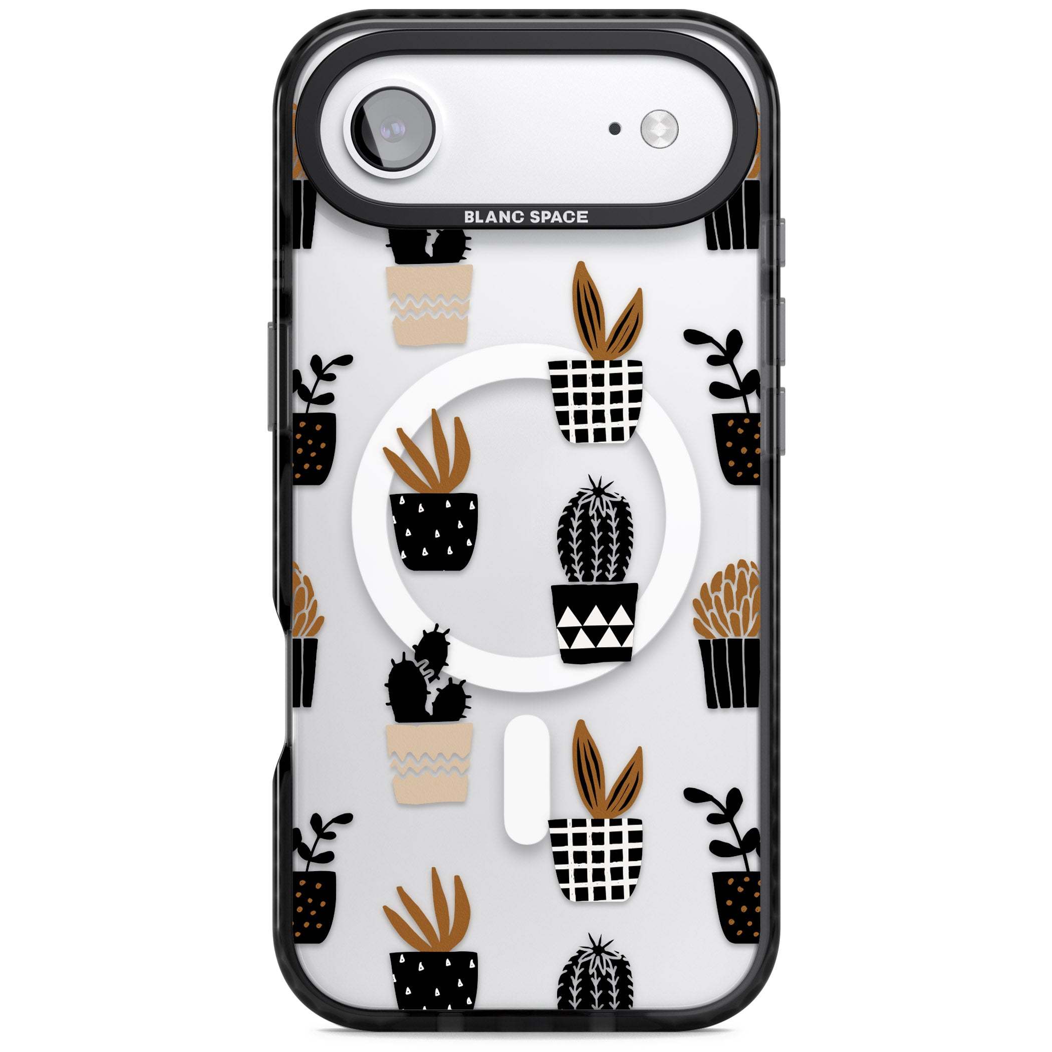Large Mixed Plants Pattern Clear iPhone 17 Air Impact Pro Black Phone Case