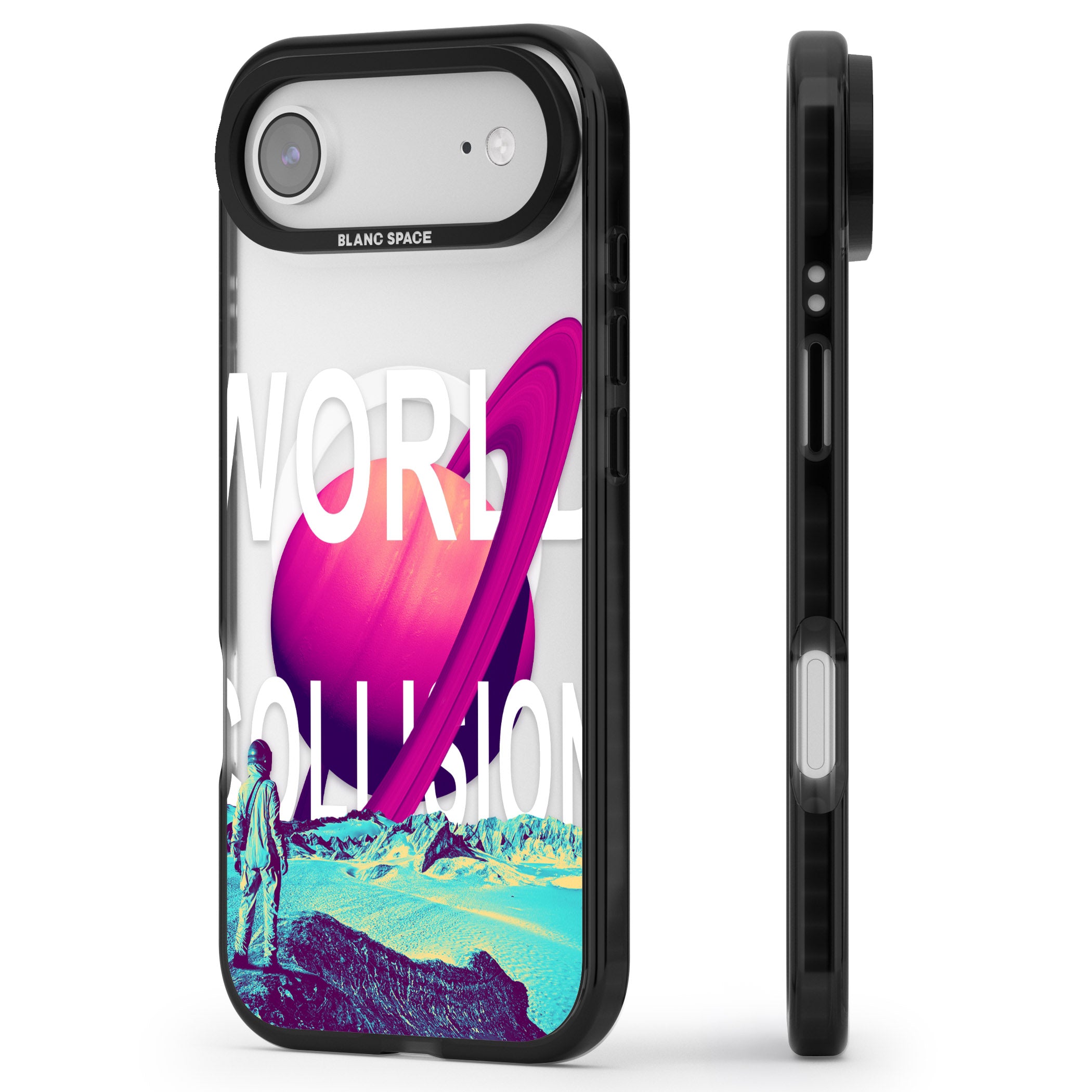 World Collision iPhone 17 Air Impact Pro Black Phone Case Side Profile