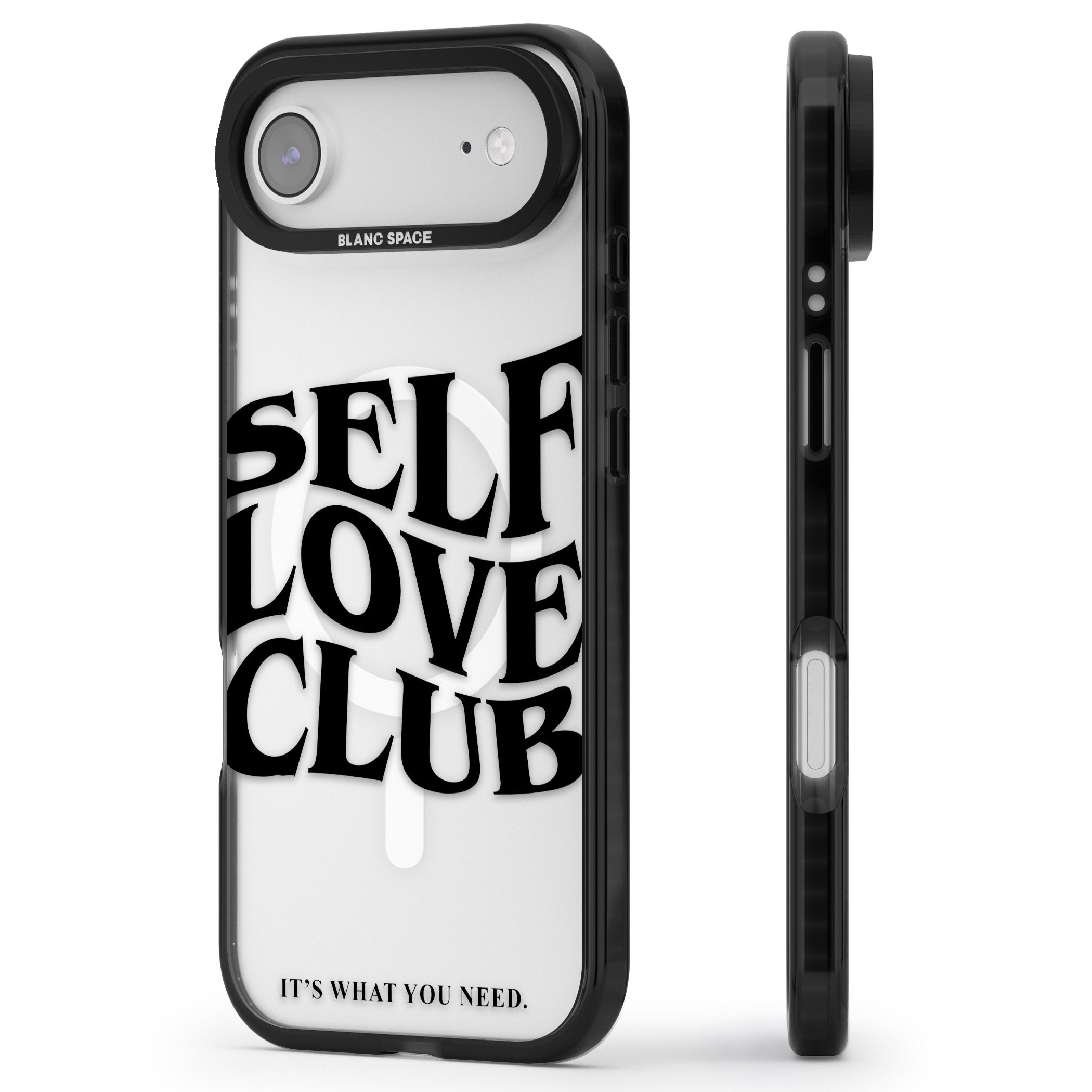Self Love Club Black iPhone 17 Air Impact Pro Black Phone Case Side Profile