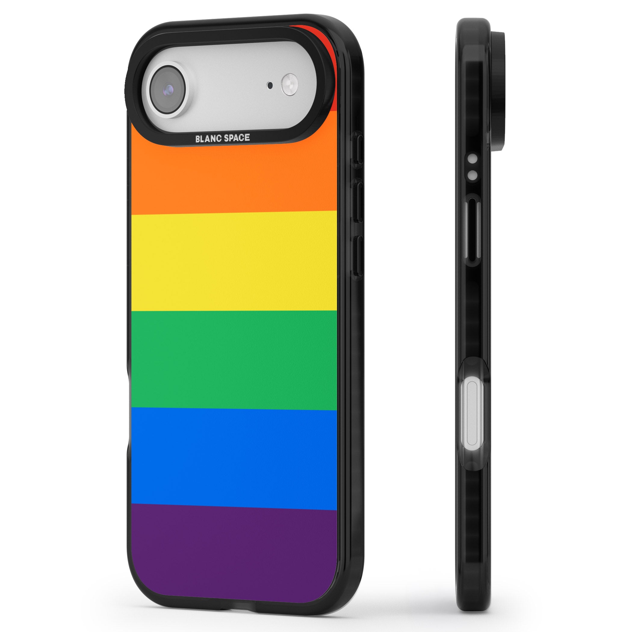 Rainbow Stripes iPhone 17 Air Impact Pro Black Phone Case Side Profile
