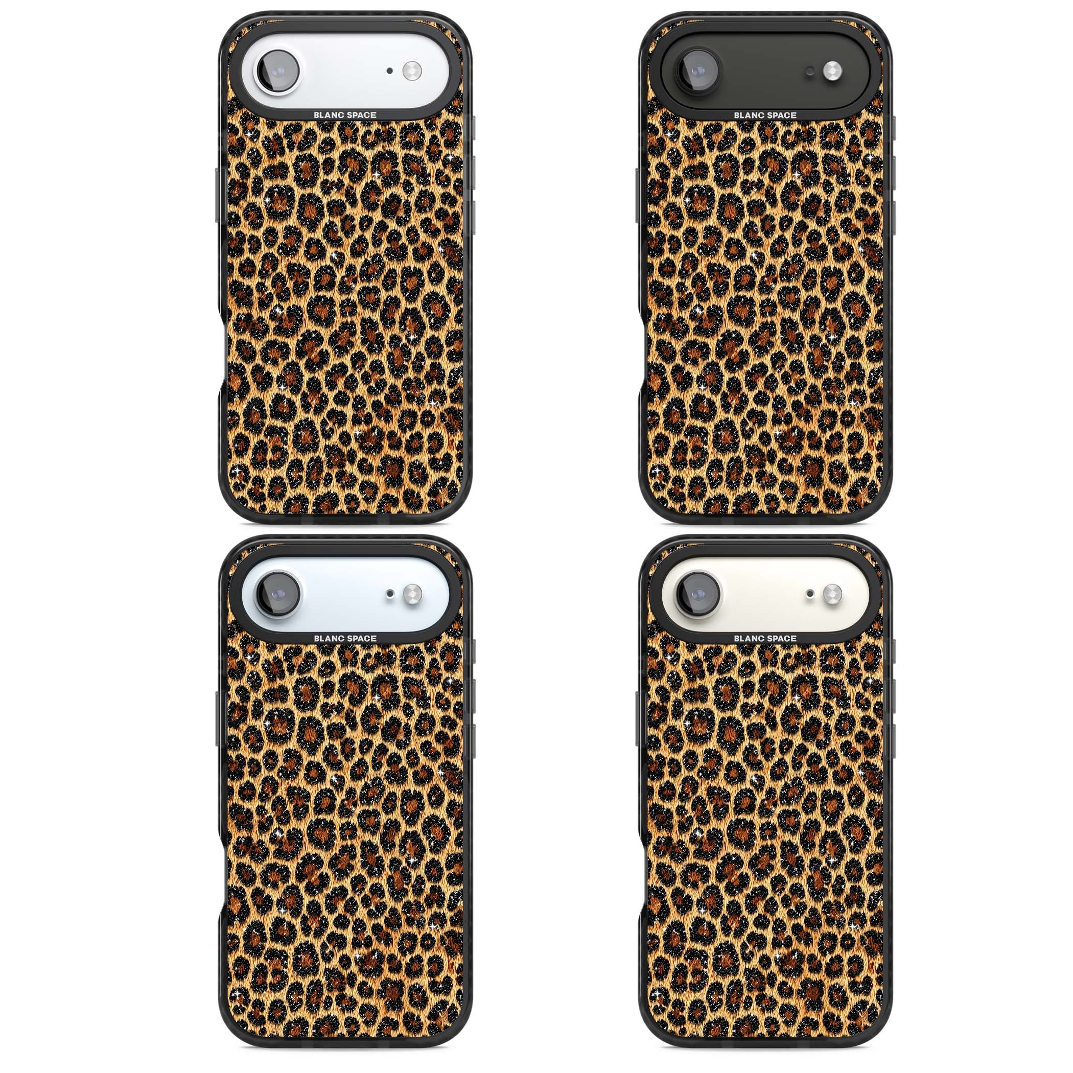 Diamond Leopard leopard print iPhone case featuring golden tan fur, black rosette spots and subtle glitter sparkle | Black Impact Magsafe case for iPhone Air