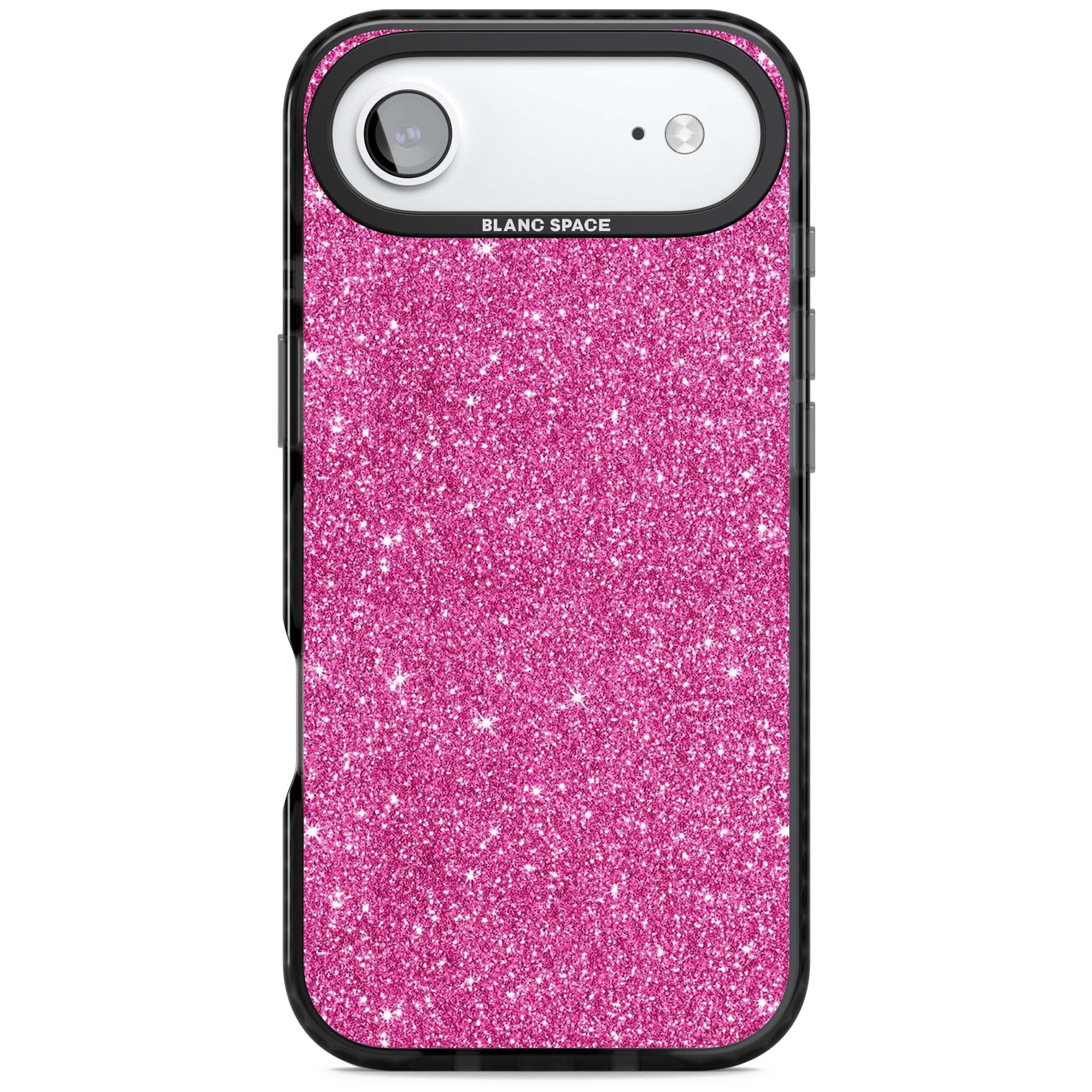 Pink Glitter Y2K iPhone case featuring hot pink glitter wallpaper with sparkle shimmer effect | Black Impact Magsafe case for iPhone Air