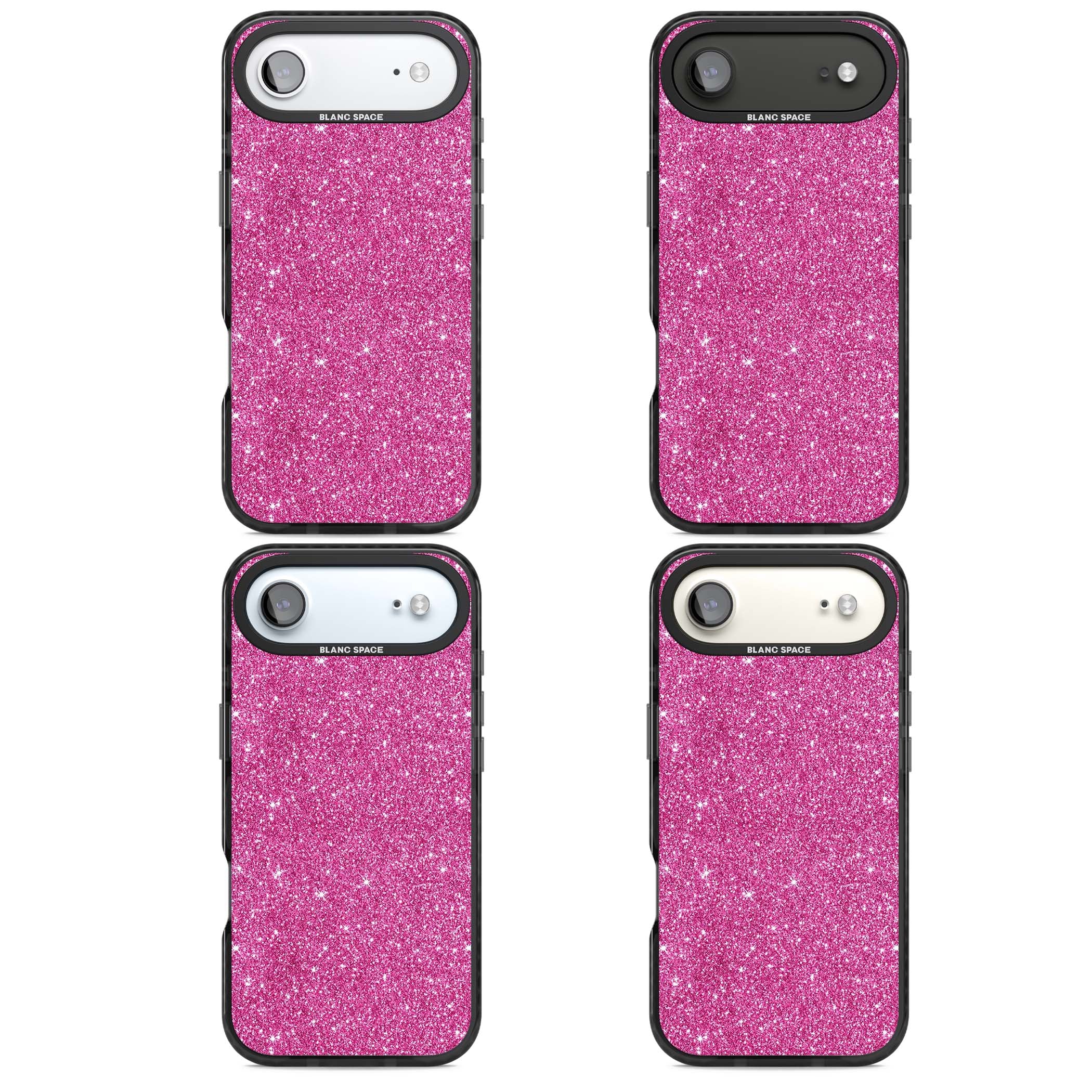 Pink Glitter Y2K iPhone case featuring hot pink glitter wallpaper with sparkle shimmer effect | Black Impact Magsafe case for iPhone Air