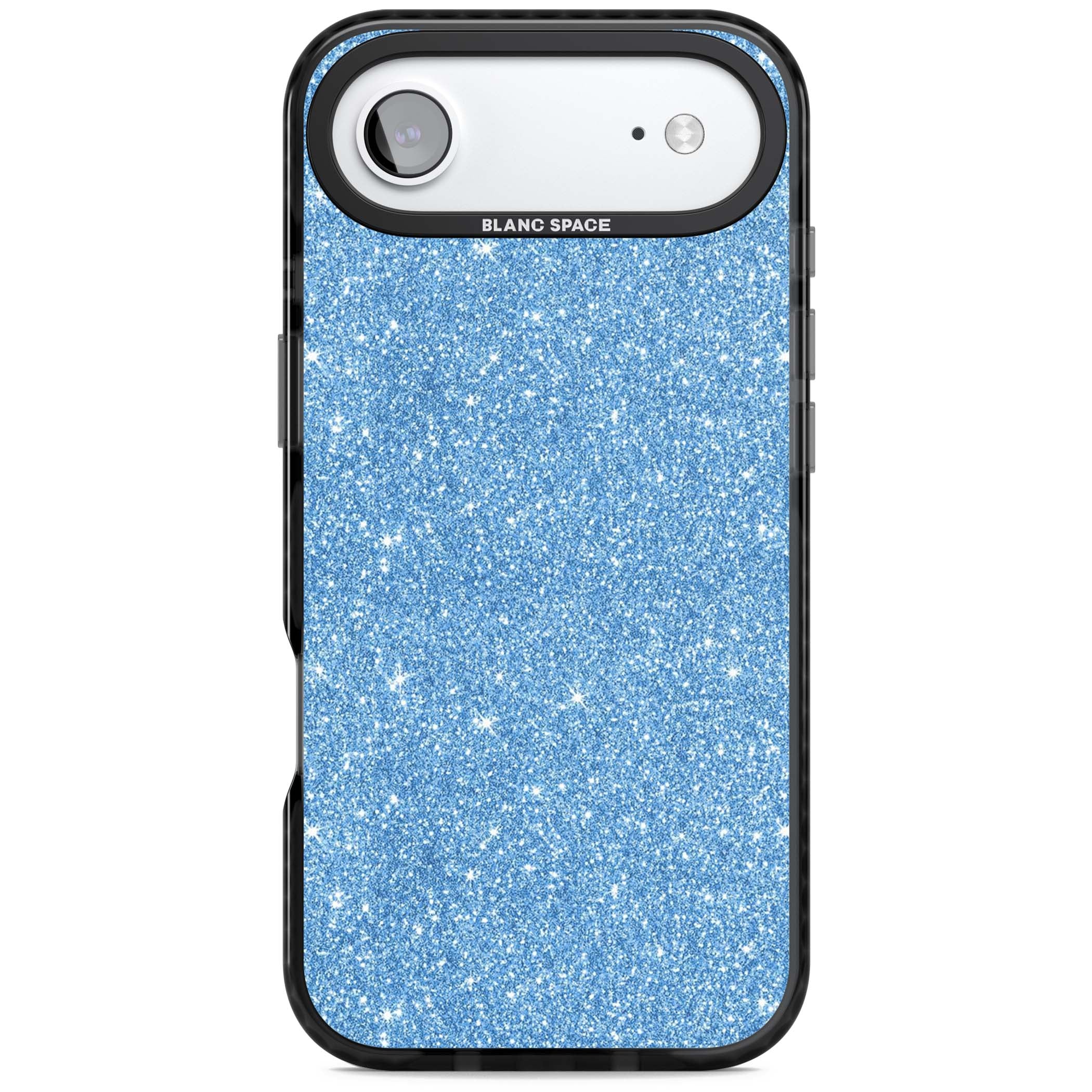 Blue Glitter blue glitter iPhone case featuring dense sparkling cerulean glitter with a glamorous shimmering finish | Black Impact Magsafe case for iPhone Air