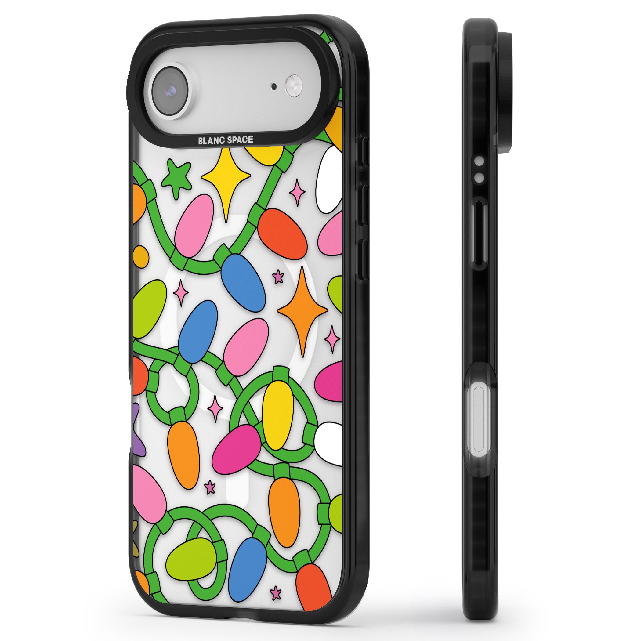 Festive Lights Pattern iPhone 17 Air Impact Pro Black Phone Case Side Profile