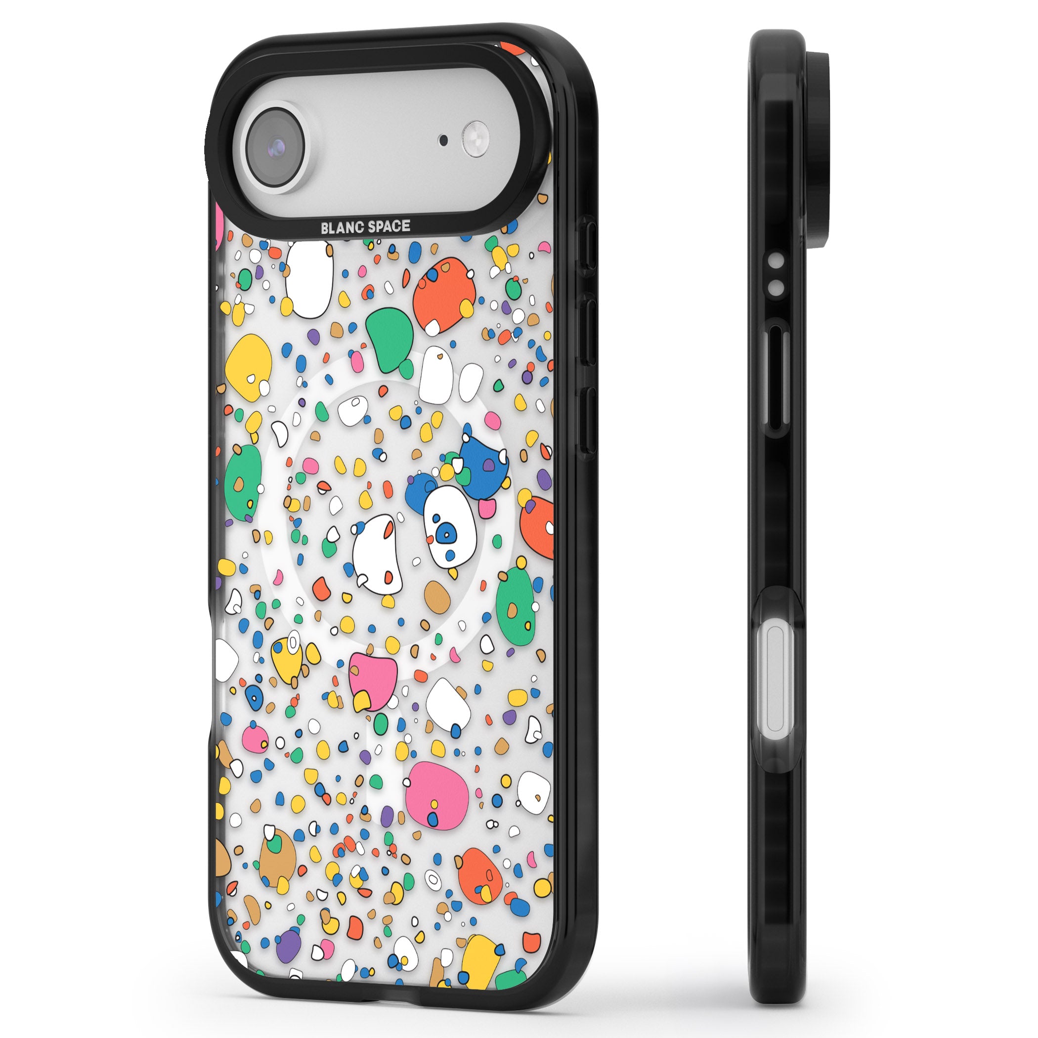Colourful Confetti Pebbles iPhone 17 Air Impact Pro Black Phone Case Side Profile