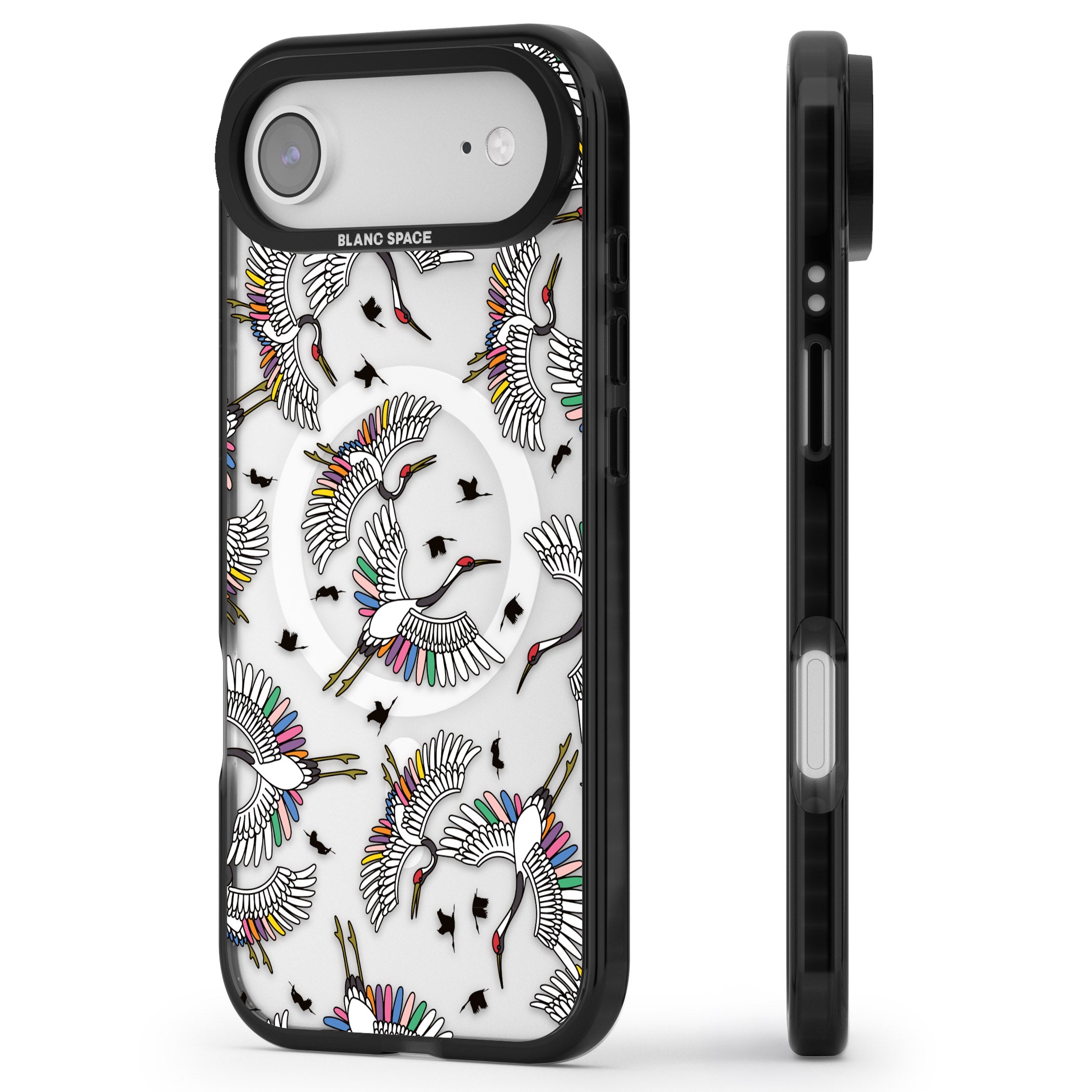 Colourful Crane Pattern iPhone 17 Air Impact Pro Black Phone Case Side Profile