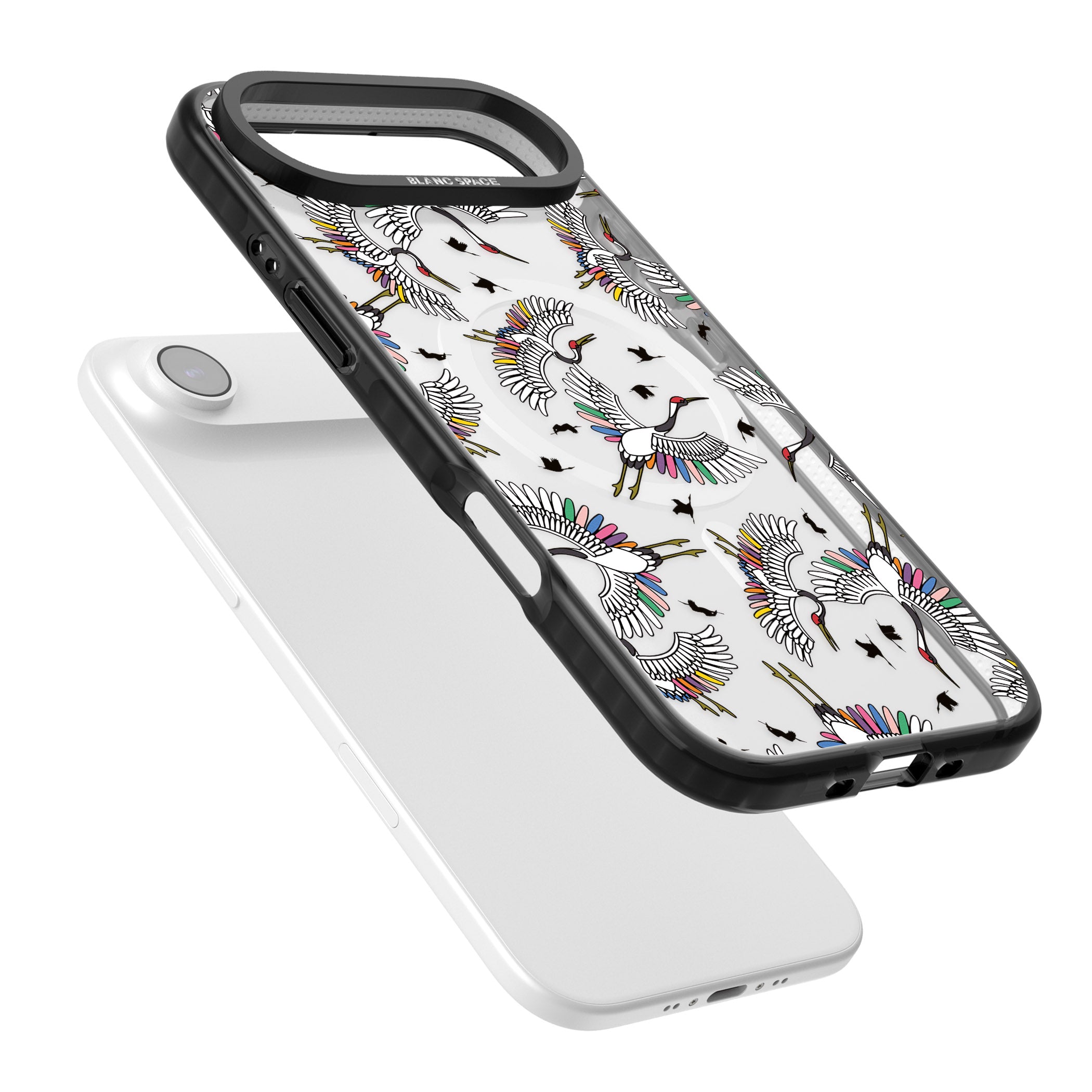 Colourful Crane Pattern iPhone 17 Air Impact Pro Black Phone Case Colours