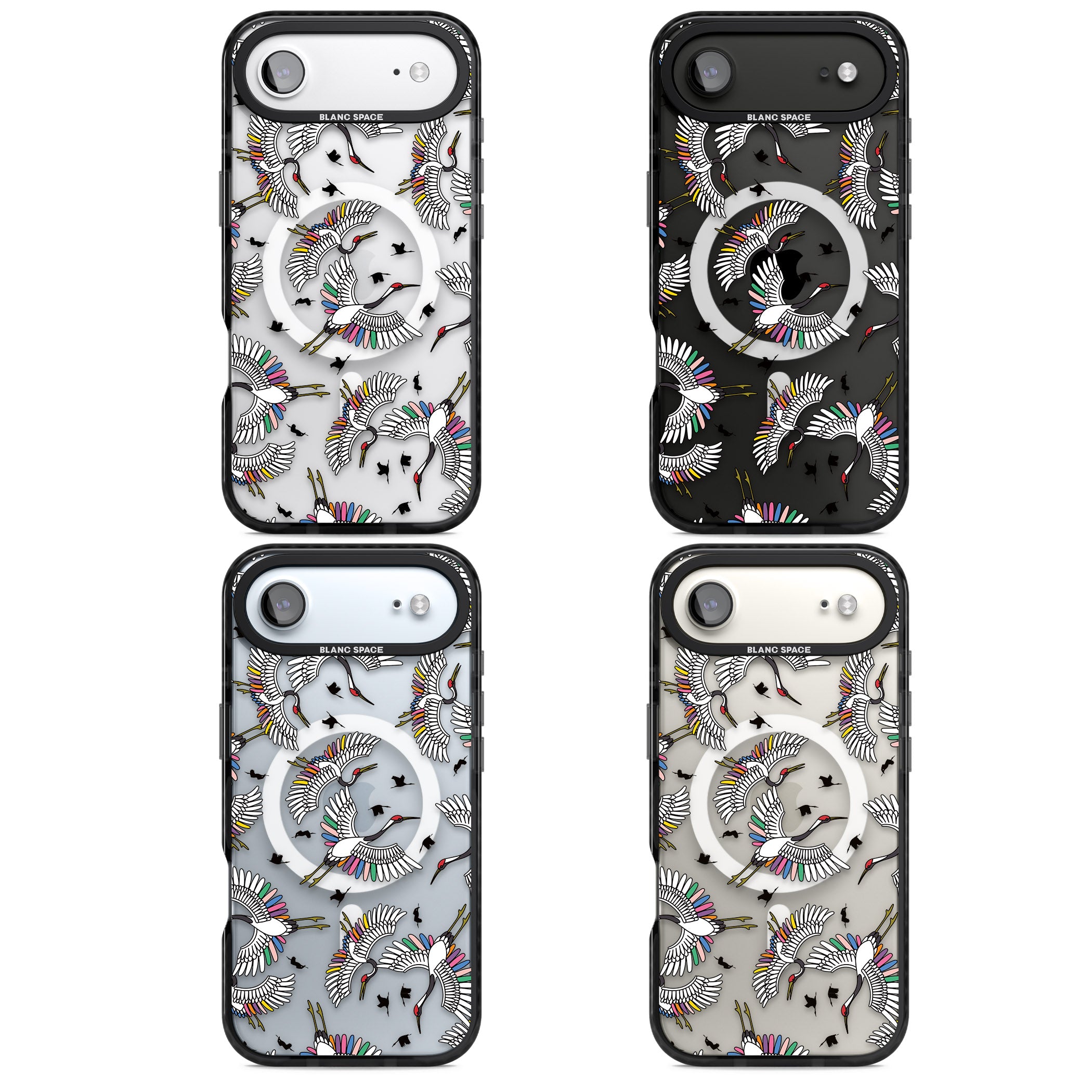 Colourful Crane Pattern iPhone 17 Air Impact Pro Black Phone Case APT Impact Protection