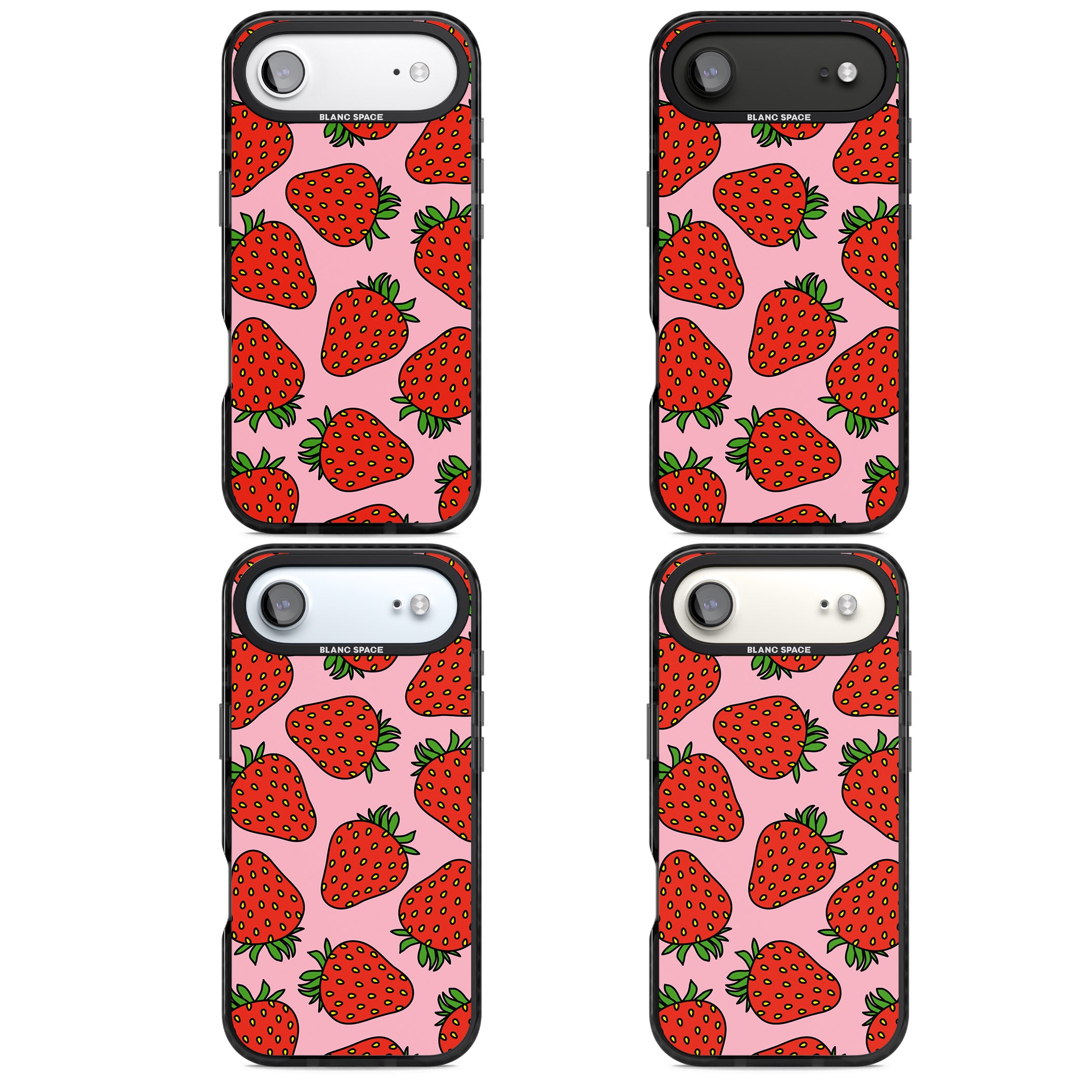 Strawberry Pattern (Pink) iPhone 17 Air Impact Pro Black Phone Case APT Impact Protection