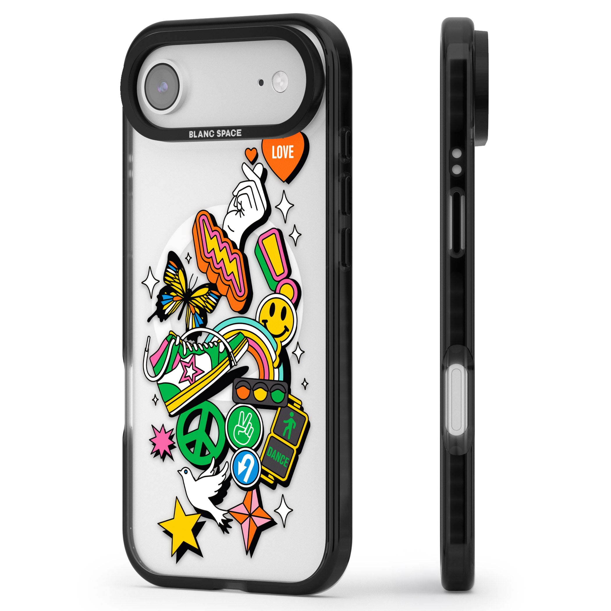 Nostalgic Sticker Collage iPhone 17 Air Impact Pro Black Phone Case Side Profile