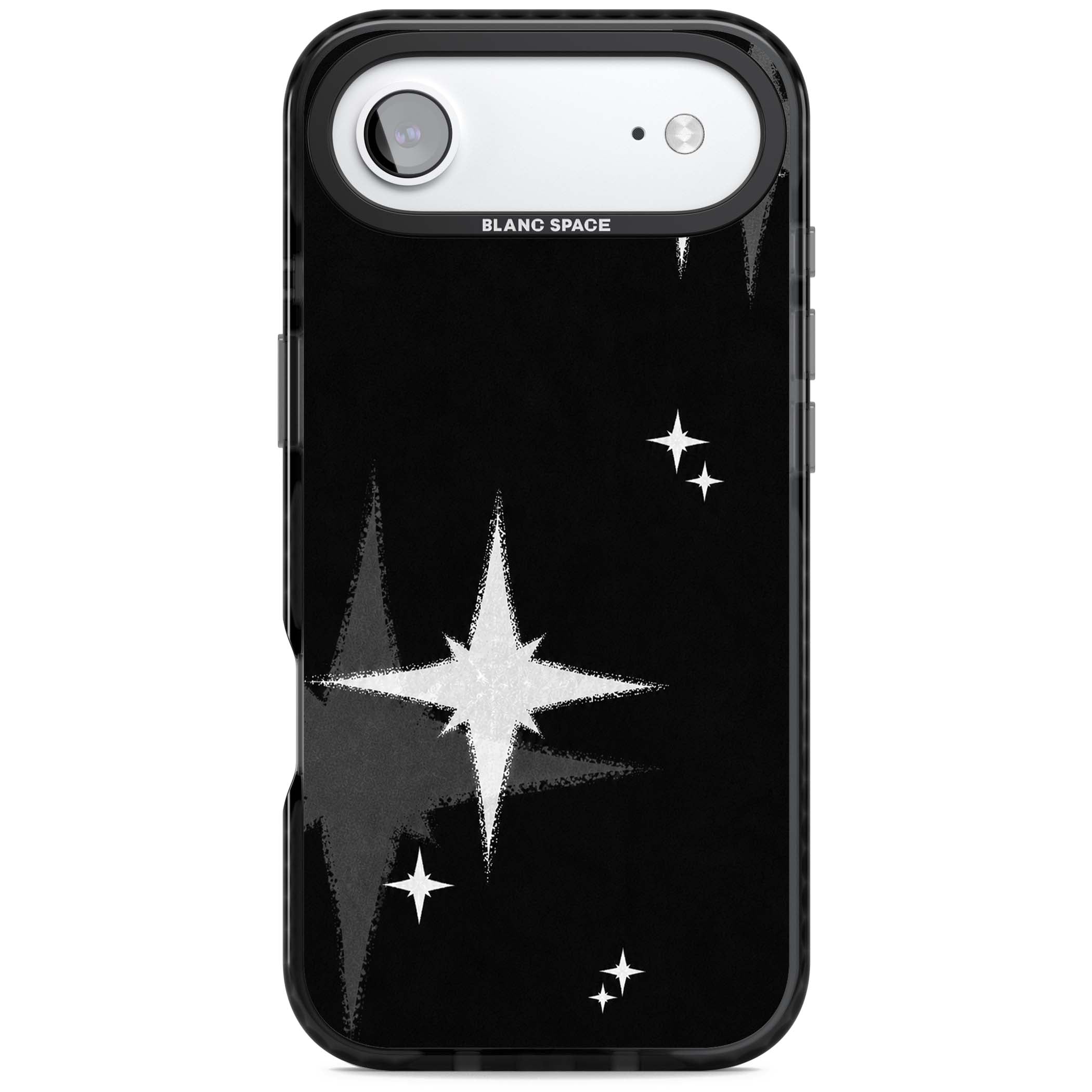 Black Sparkle celestial iPhone case featuring white sparkle stars on a black night sky background | Black Impact Magsafe case for iPhone Air