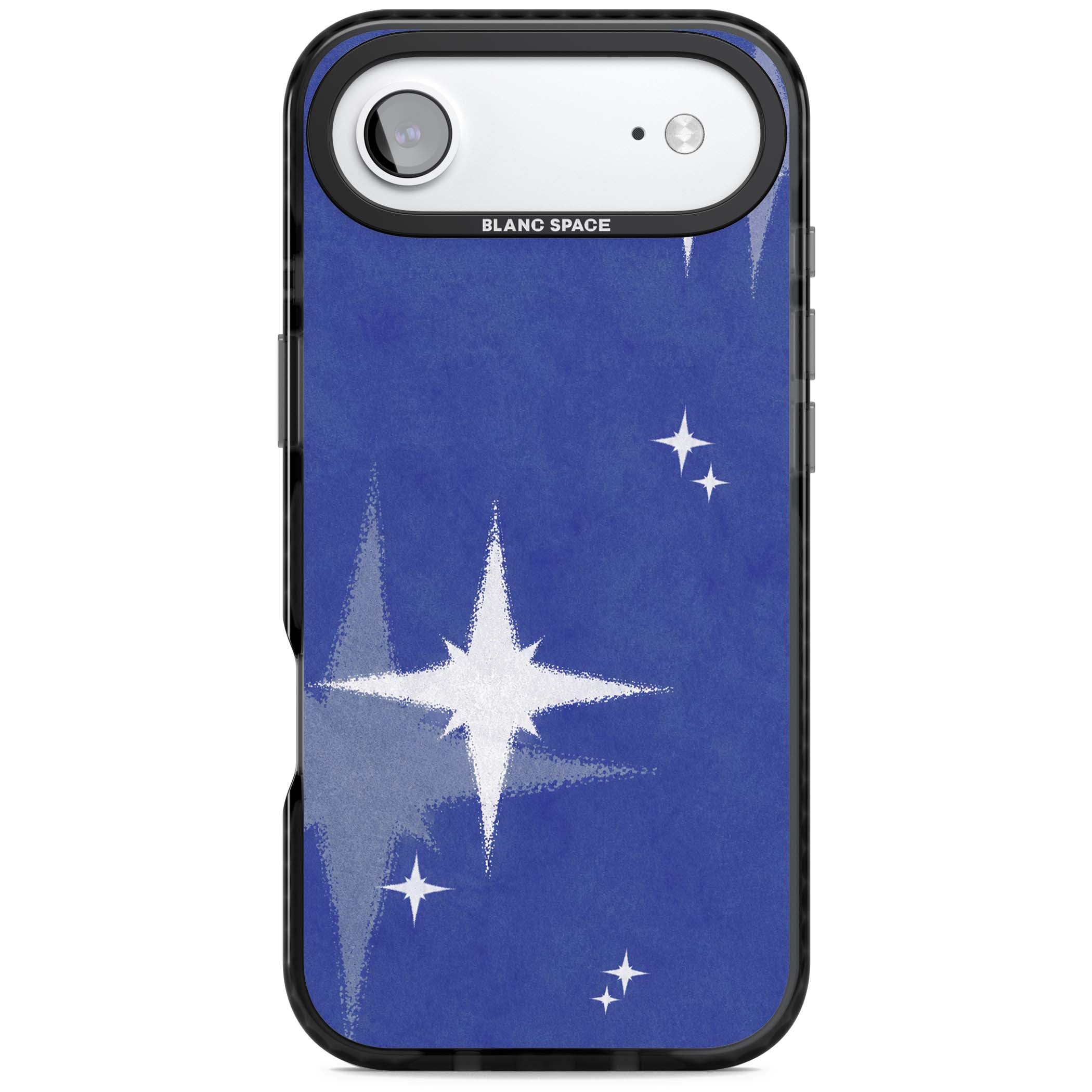Blue Sparkle celestial iPhone case featuring sparkling silver stars on a deep blue painterly night sky | Black Impact Magsafe case for iPhone Air