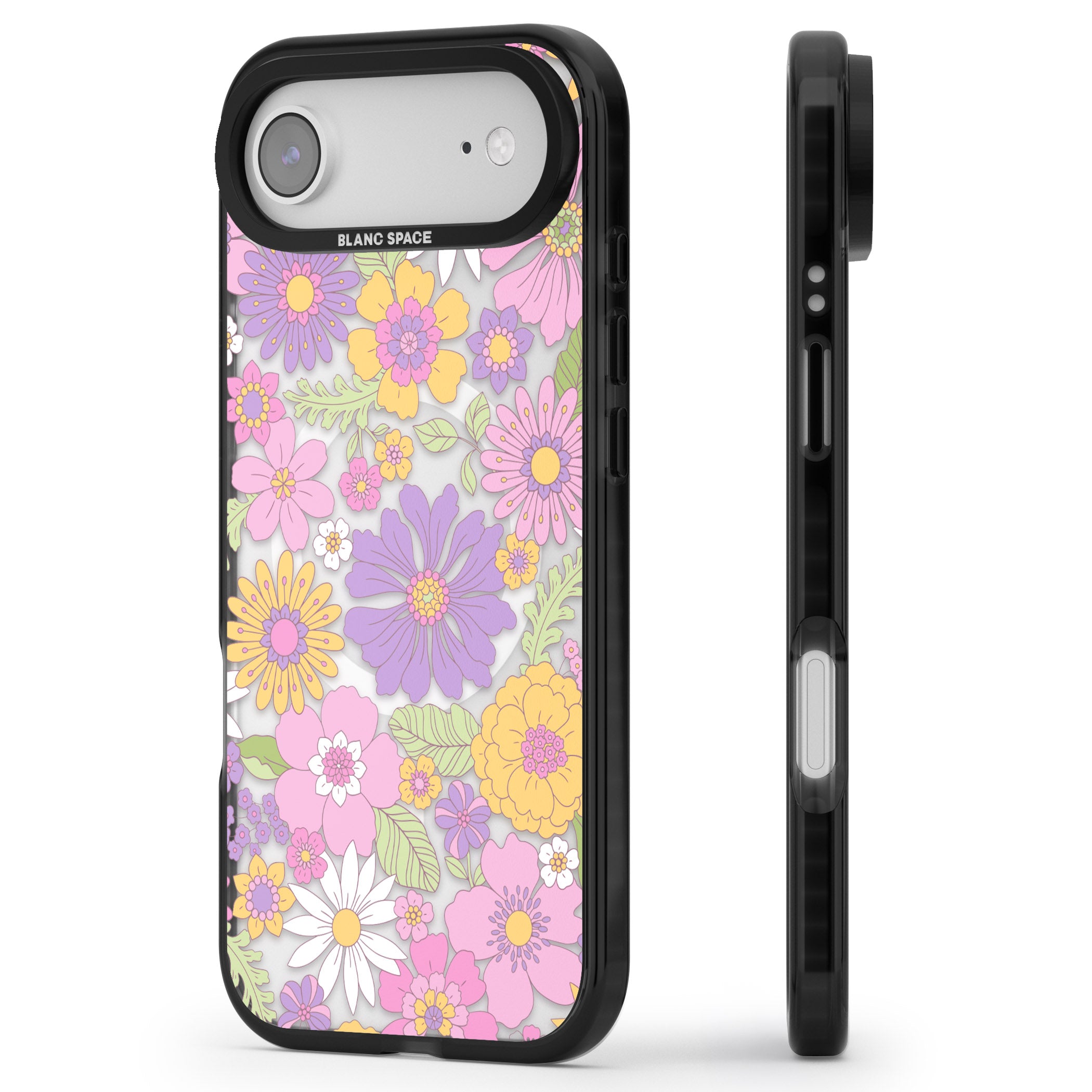 Soft Flower Mix iPhone 17 Air Impact Pro Black Phone Case Side Profile