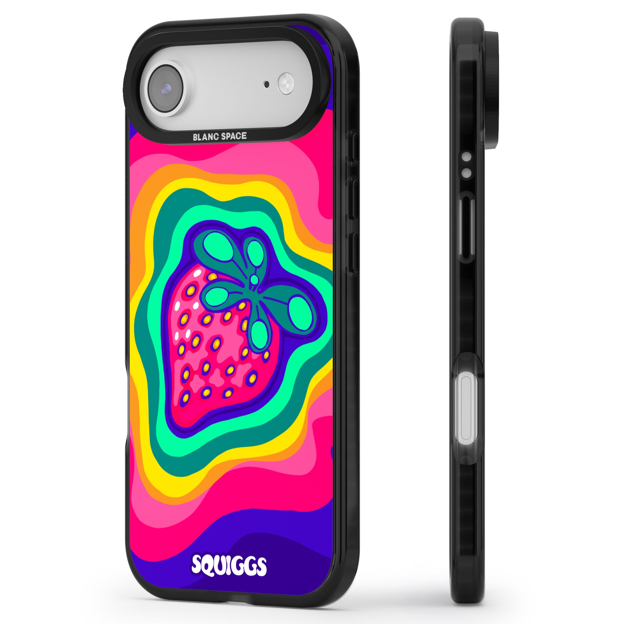 Strawberry Rainbow iPhone 17 Air Impact Pro Black Phone Case Side Profile