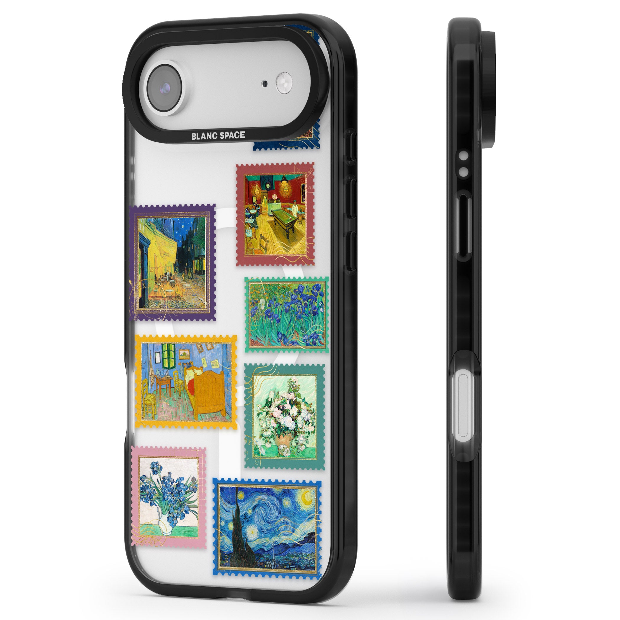 Colourful Vintage Art Stamps iPhone 17 Air Impact Pro Black Phone Case Side Profile