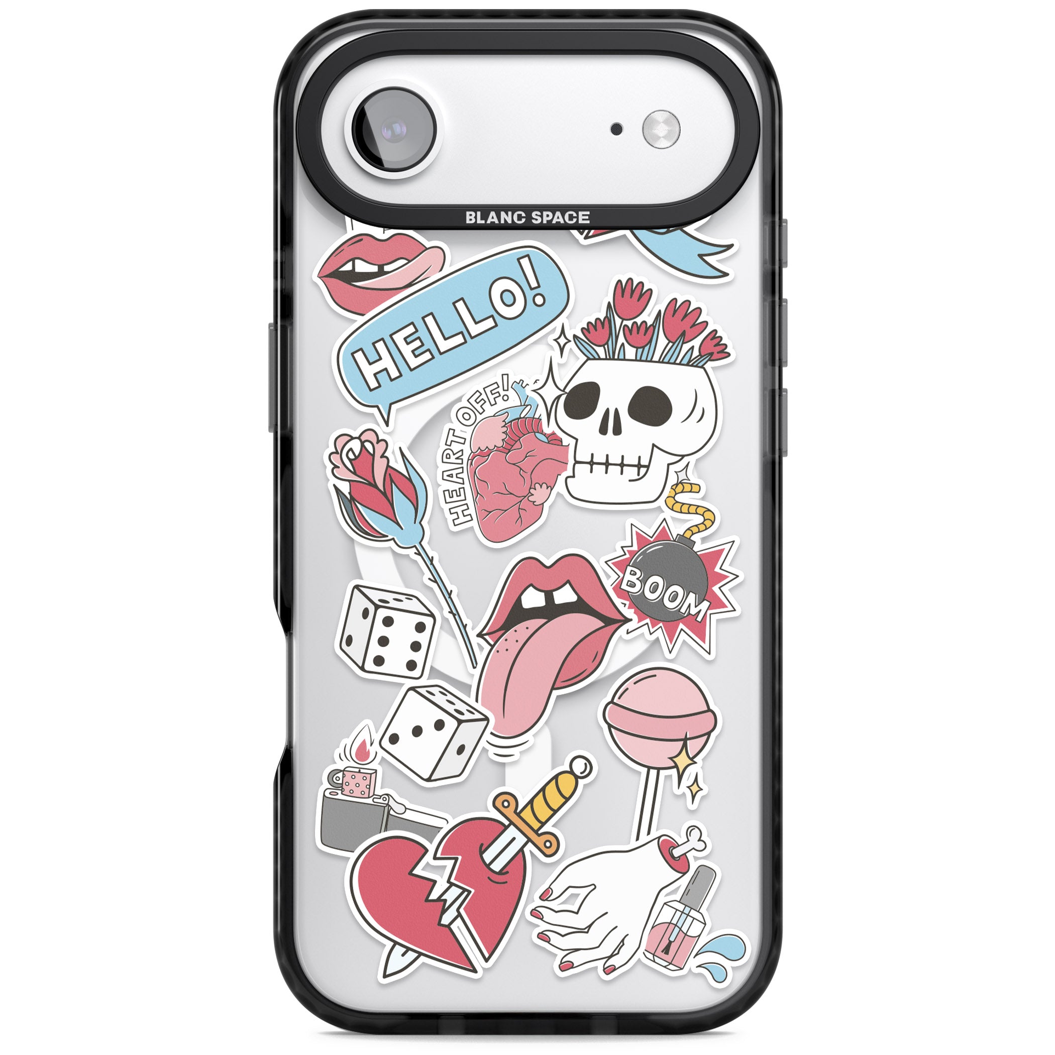 Skull & Flowers Stickers iPhone 17 Air Impact Pro Black Phone Case