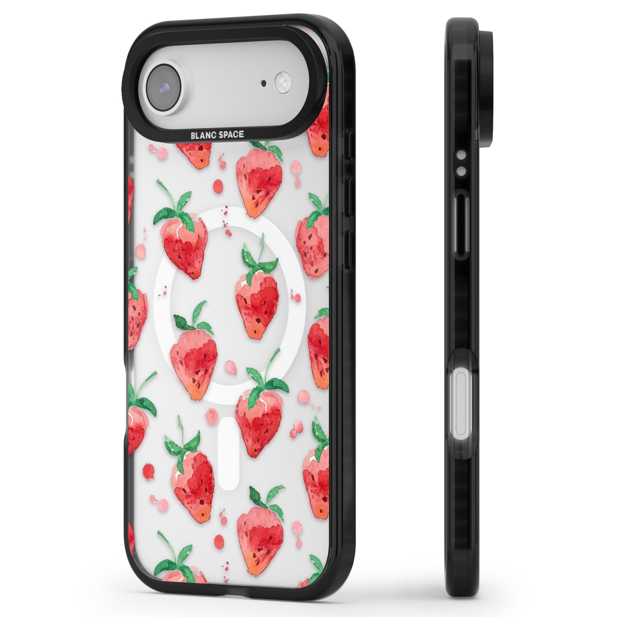 Strawberry Watercolour iPhone 17 Air Impact Pro Black Phone Case Side Profile