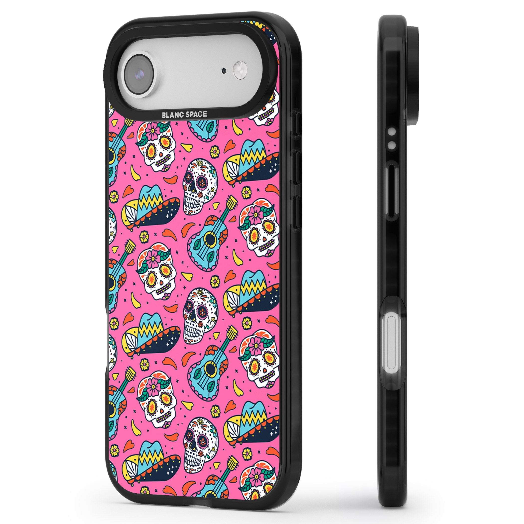 Pink Day Of The Dead Pattern iPhone 17 Air Impact Pro Black Phone Case Side Profile