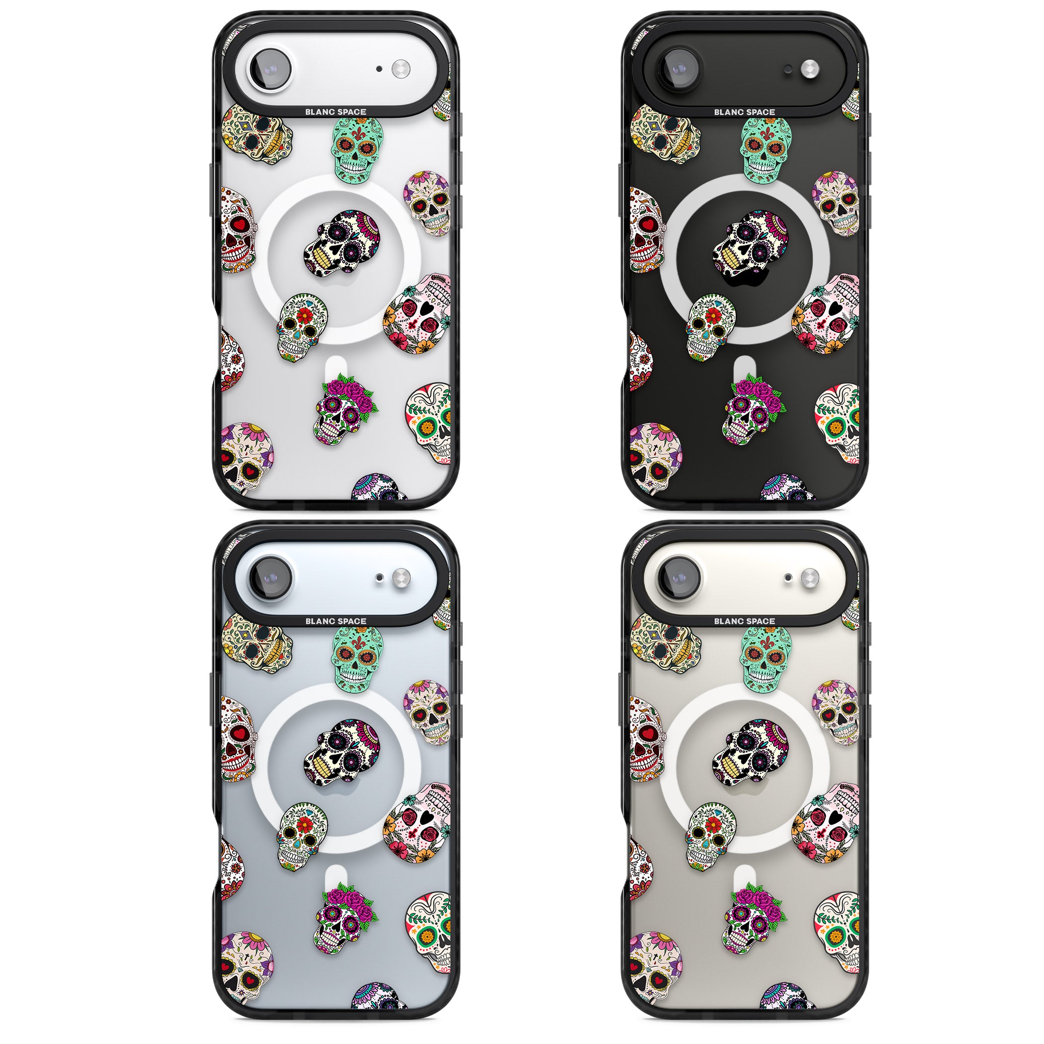 Mixed Sugar Skull Pattern iPhone 17 Air Impact Pro Black Phone Case APT Impact Protection