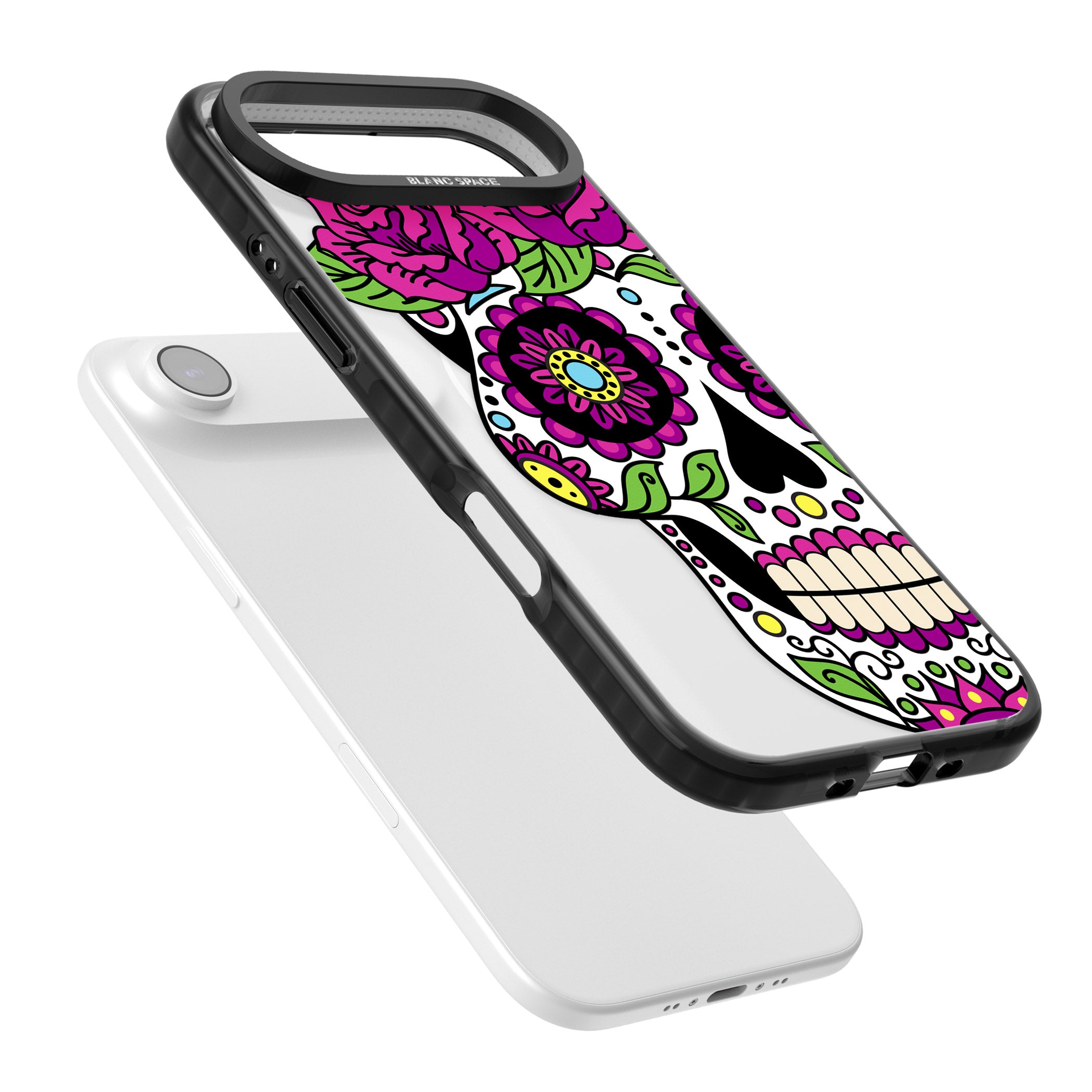 Purple Floral Sugar Skull iPhone 17 Air Impact Pro Black Phone Case Colours