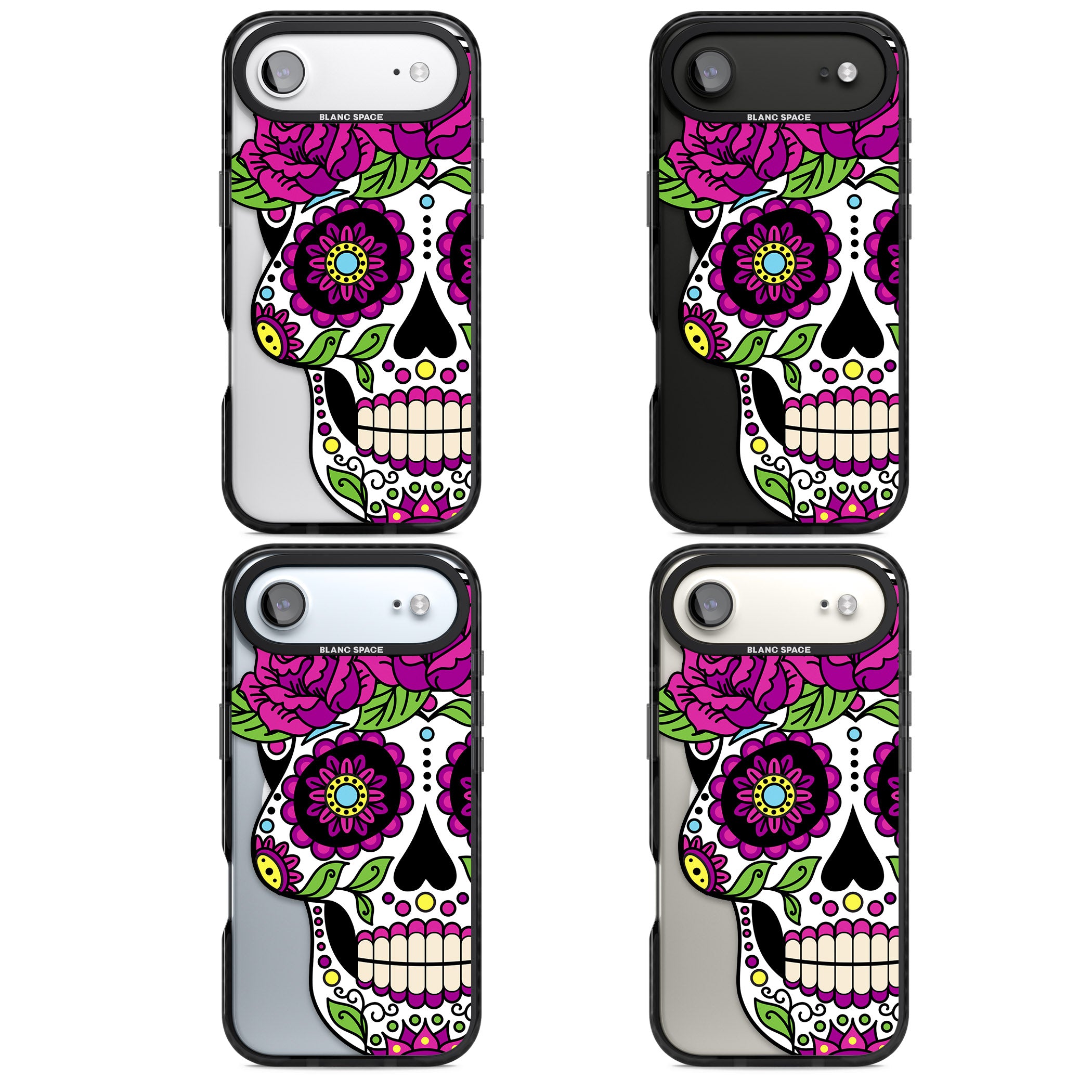 Purple Floral Sugar Skull iPhone 17 Air Impact Pro Black Phone Case APT Impact Protection