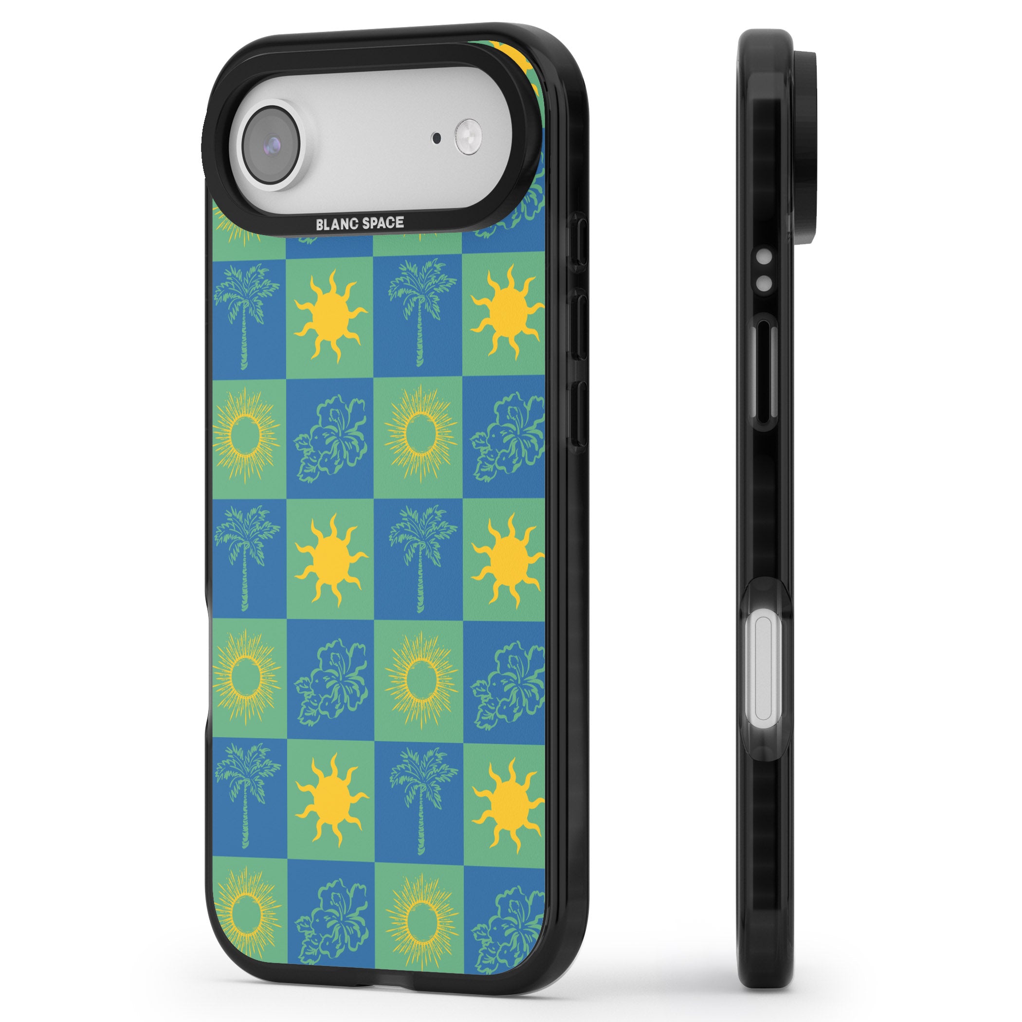 Green & Blue Tropical Checked iPhone 17 Air Impact Pro Black Phone Case Side Profile