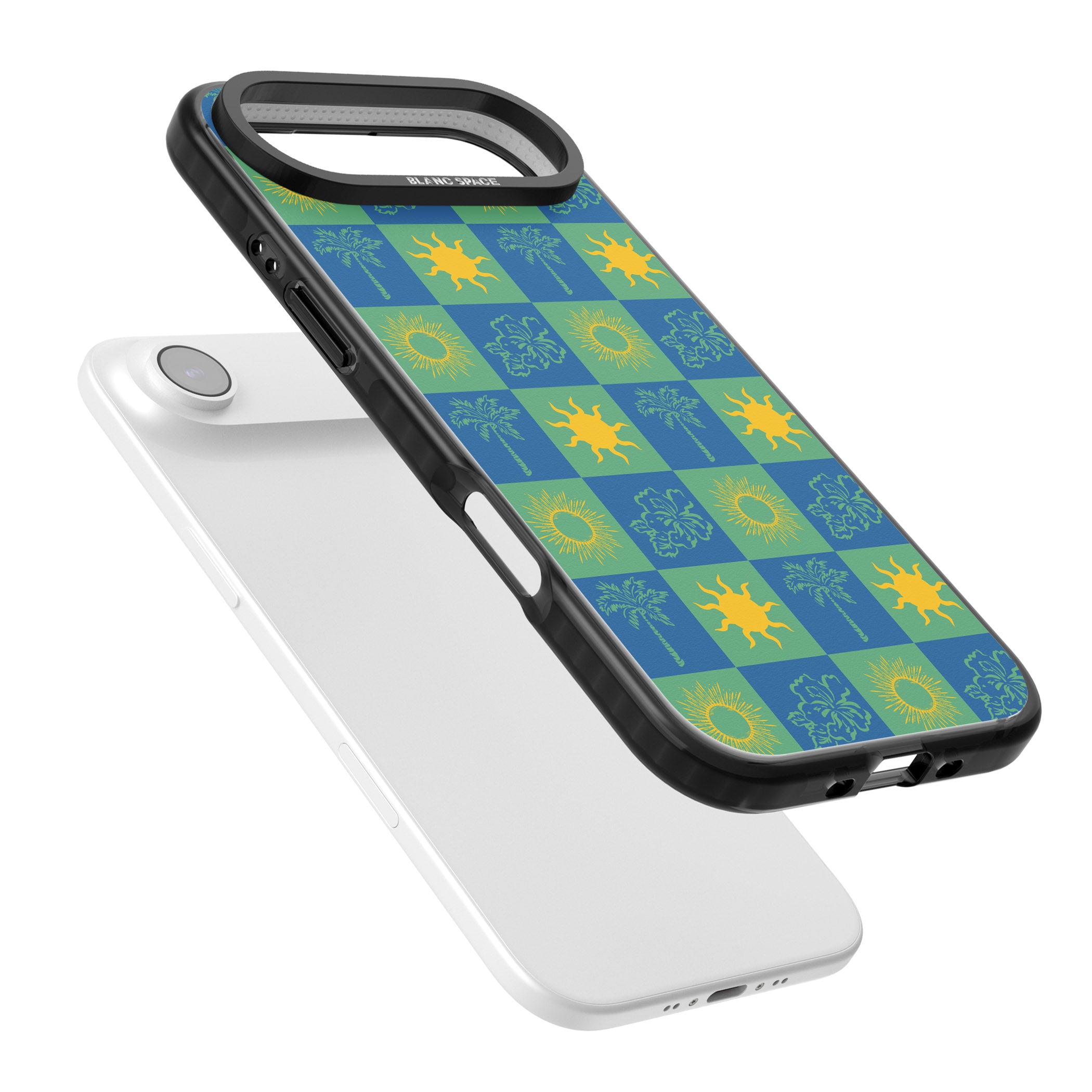 Green & Blue Tropical Checked iPhone 17 Air Impact Pro Black Phone Case Colours