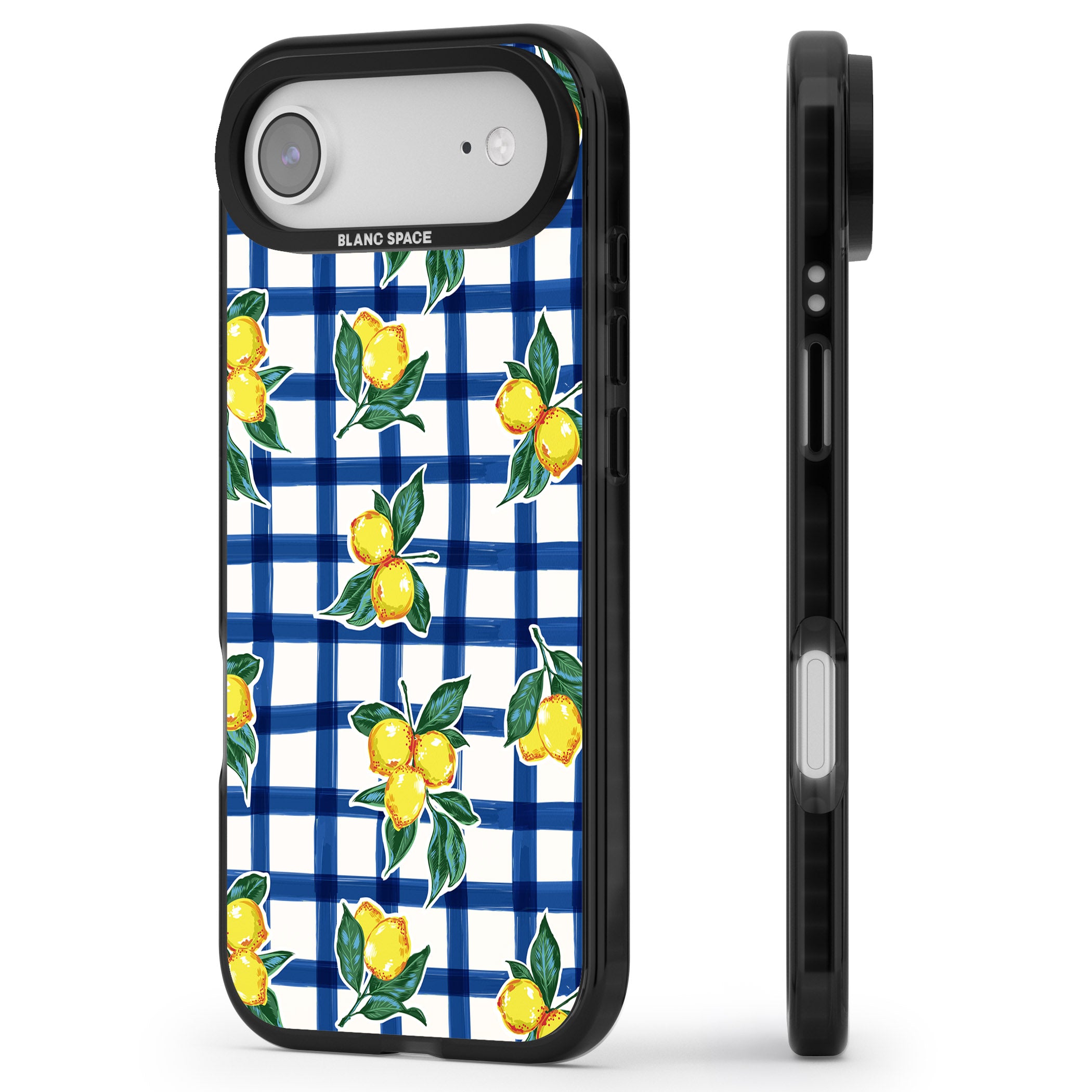 Lemon Gingham iPhone 17 Air Impact Pro Black Phone Case Side Profile