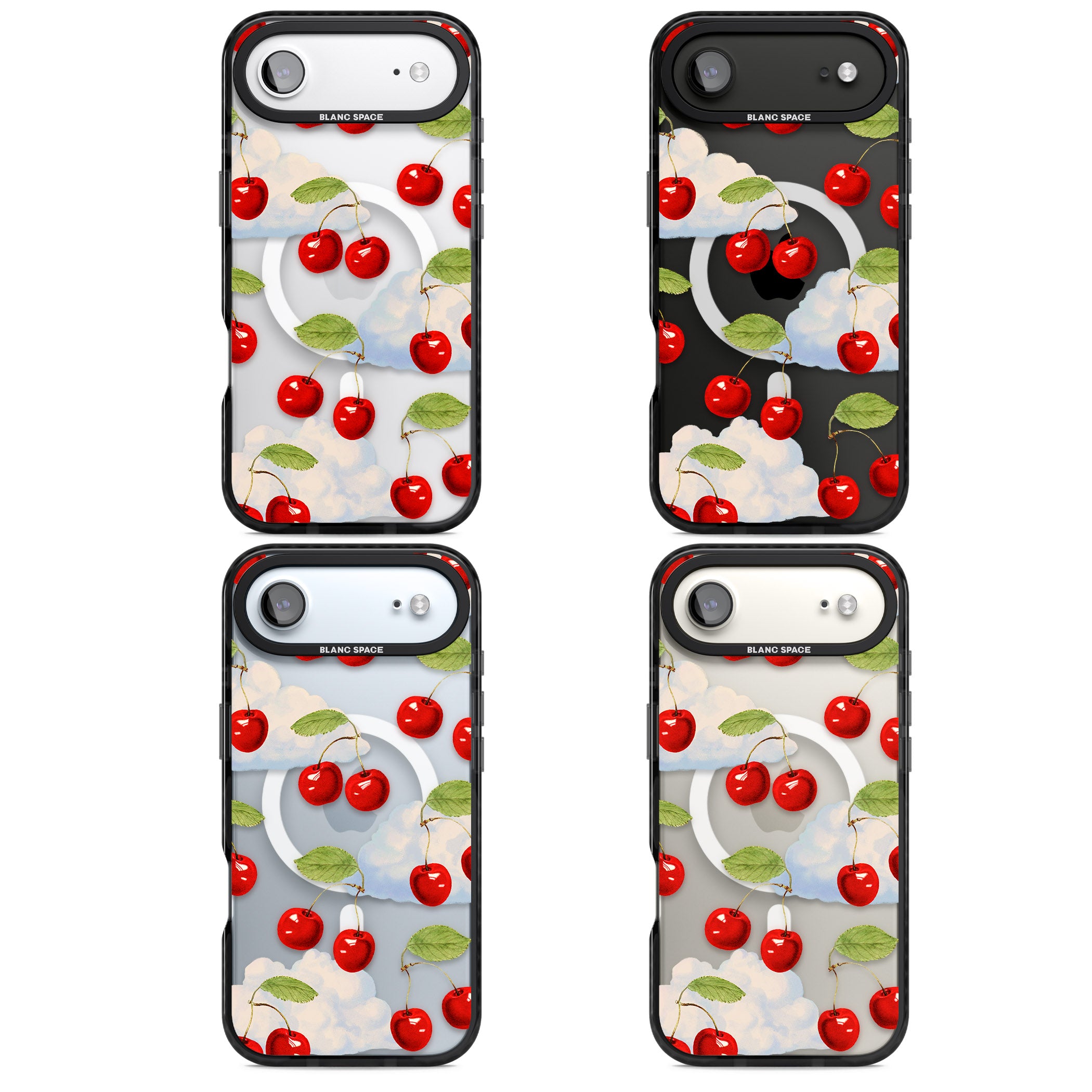 Vintage Cherries & Clouds iPhone 17 Air Impact Pro Black Phone Case APT Impact Protection