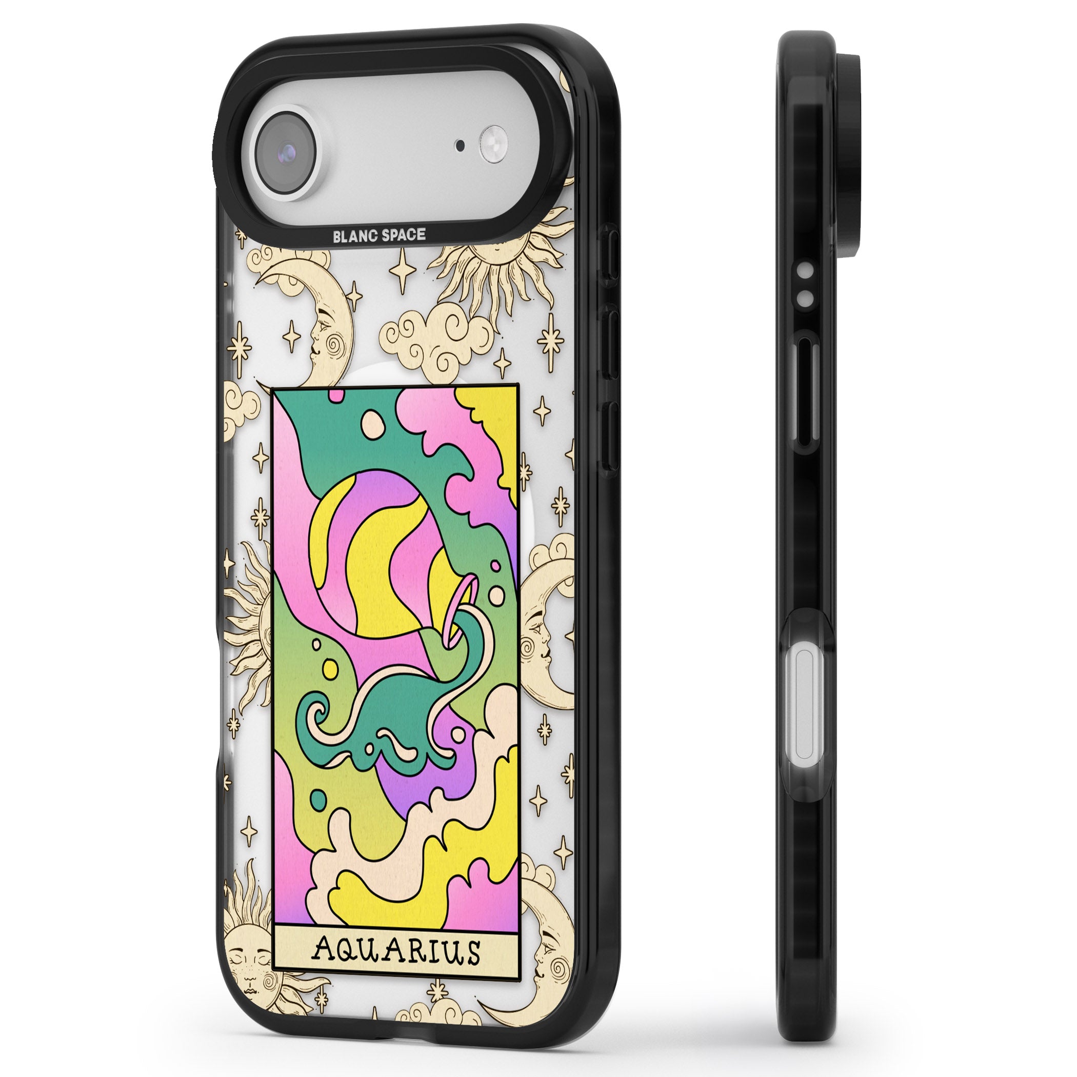Celestial Zodiac Aquarius iPhone 17 Air Impact Pro Black Phone Case Side Profile